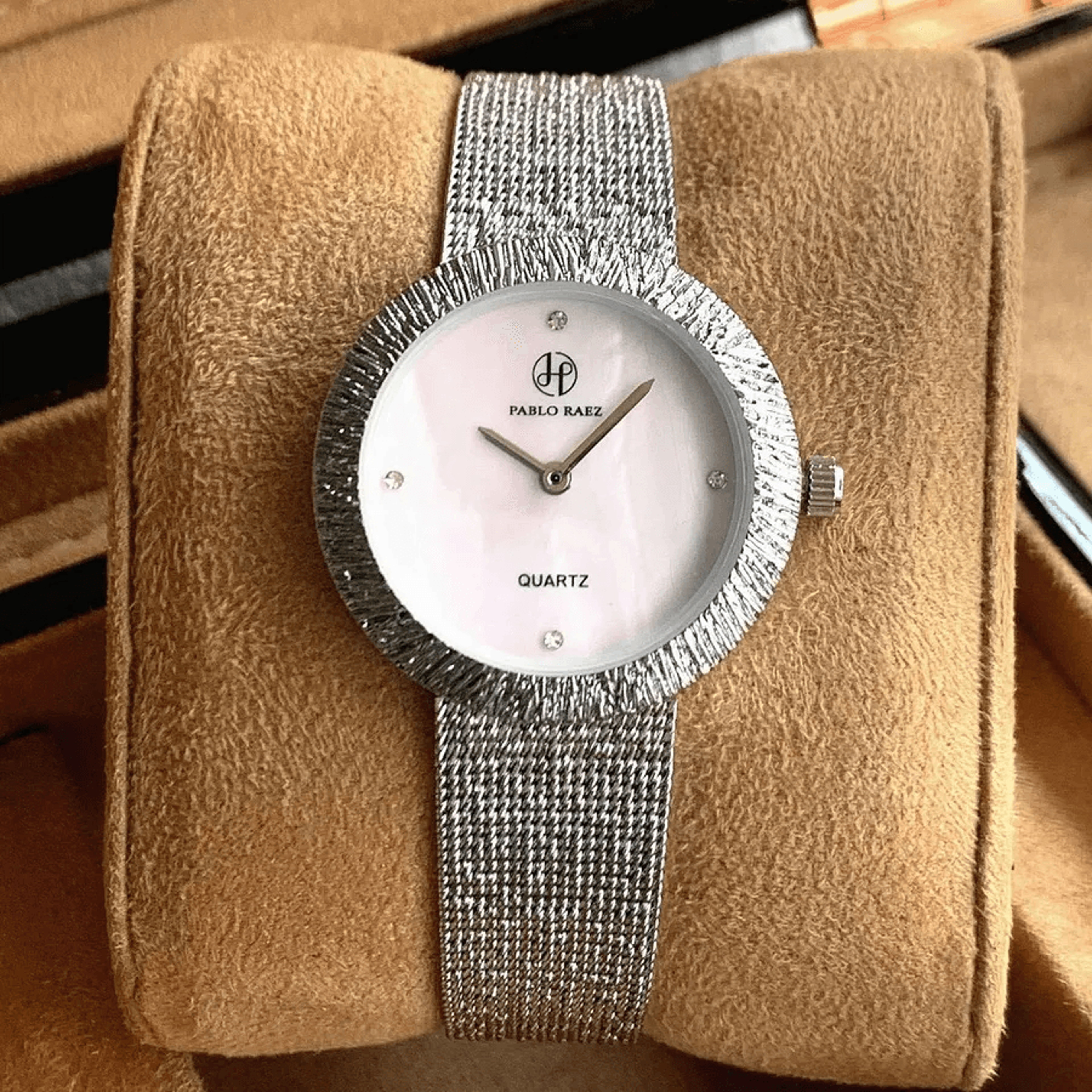 elegant quartz wristwatch with diamond accents and water resistance