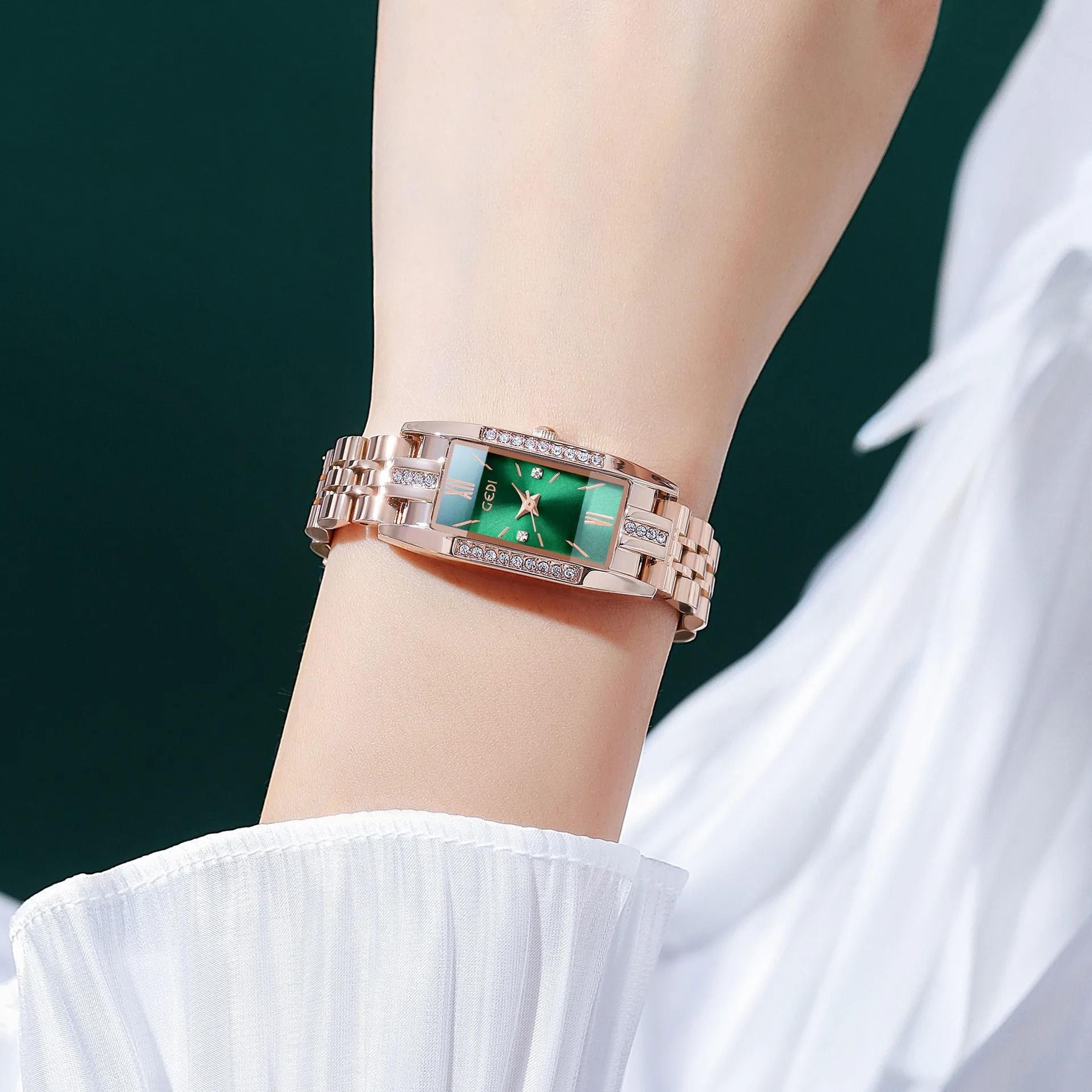 luxury rectangle quartz watch for women stainless steel designer timepiece