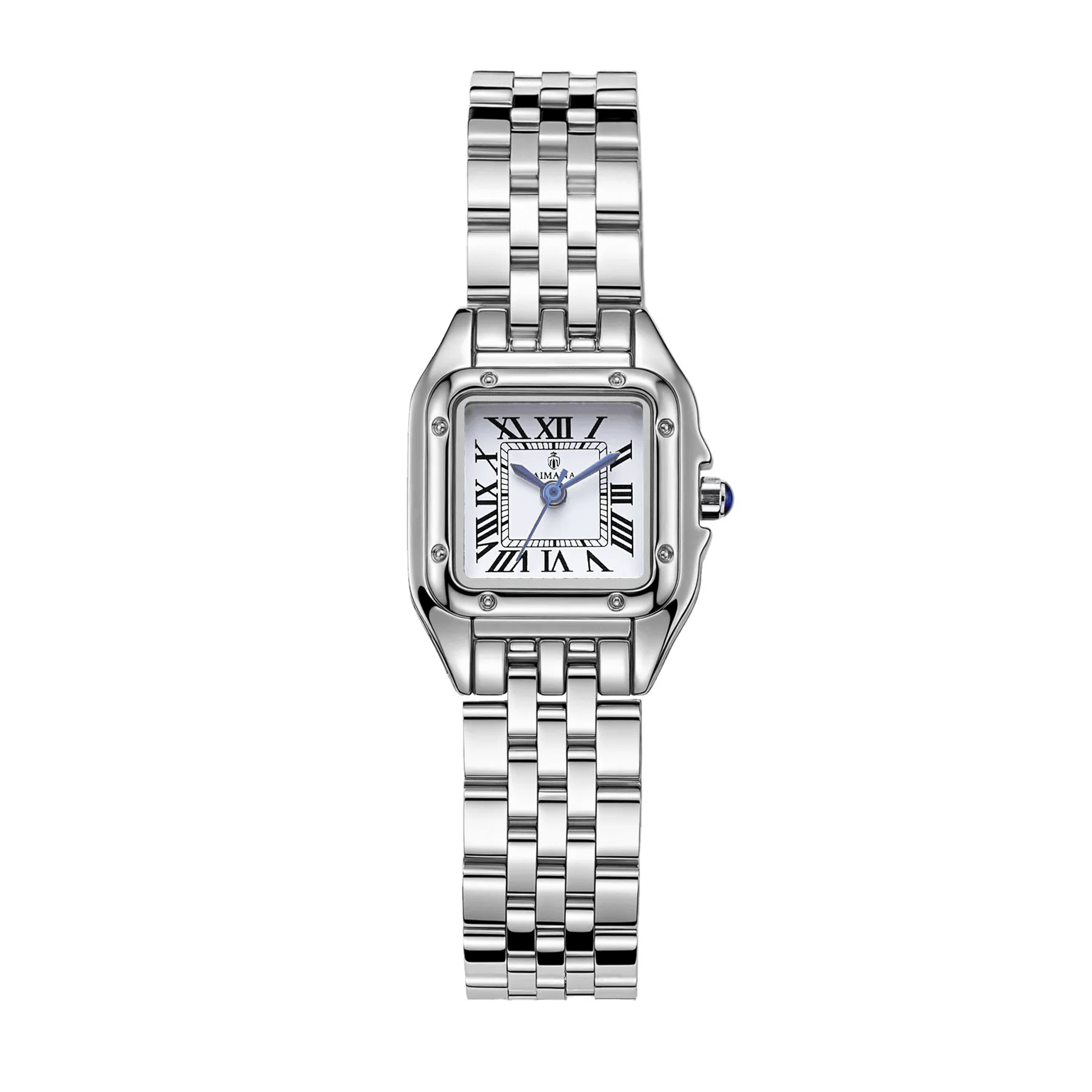 square ladies quartz watch with steel band and cheetah print dial