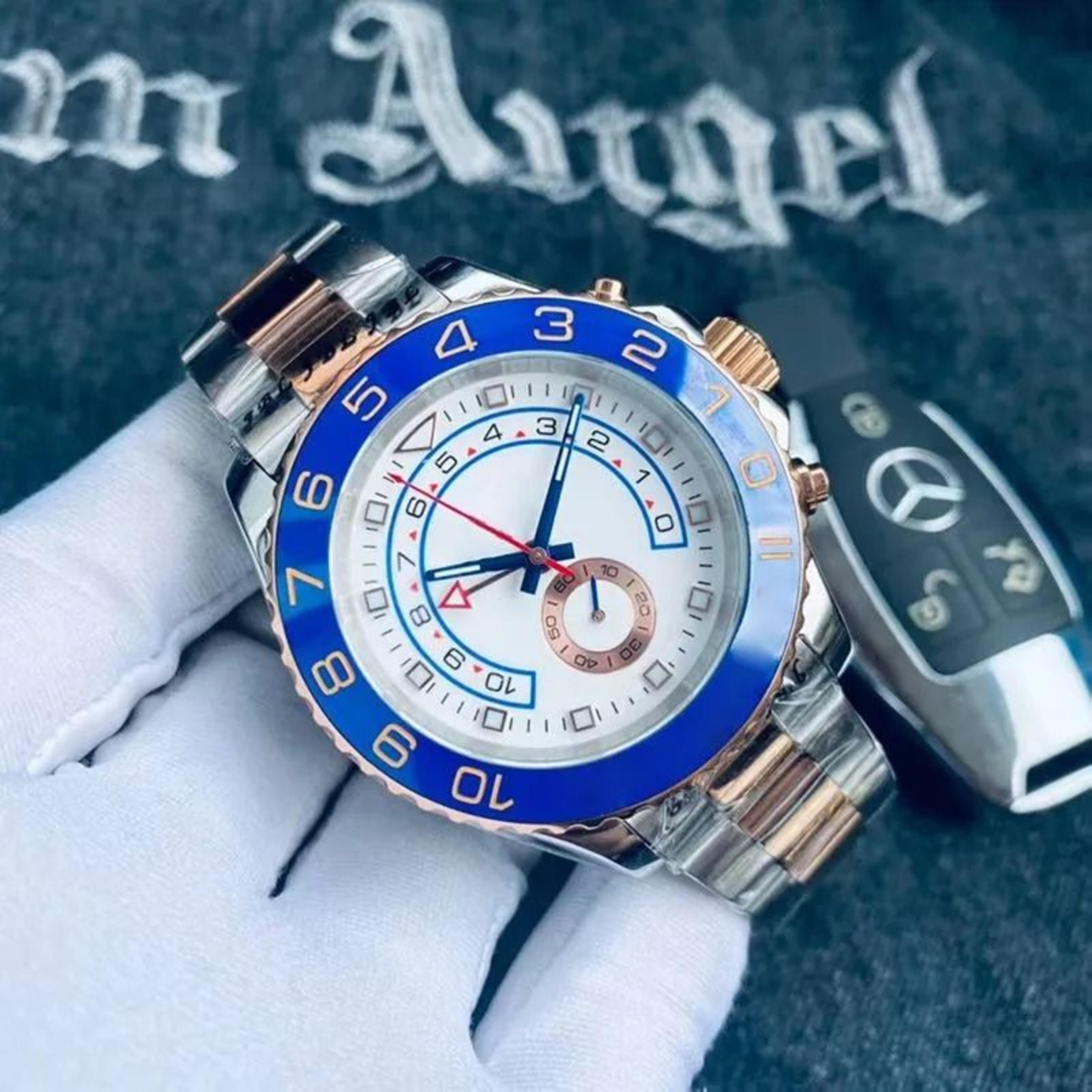luxury mens automatic watch white dial stainless steel ceramic inlay dress watch