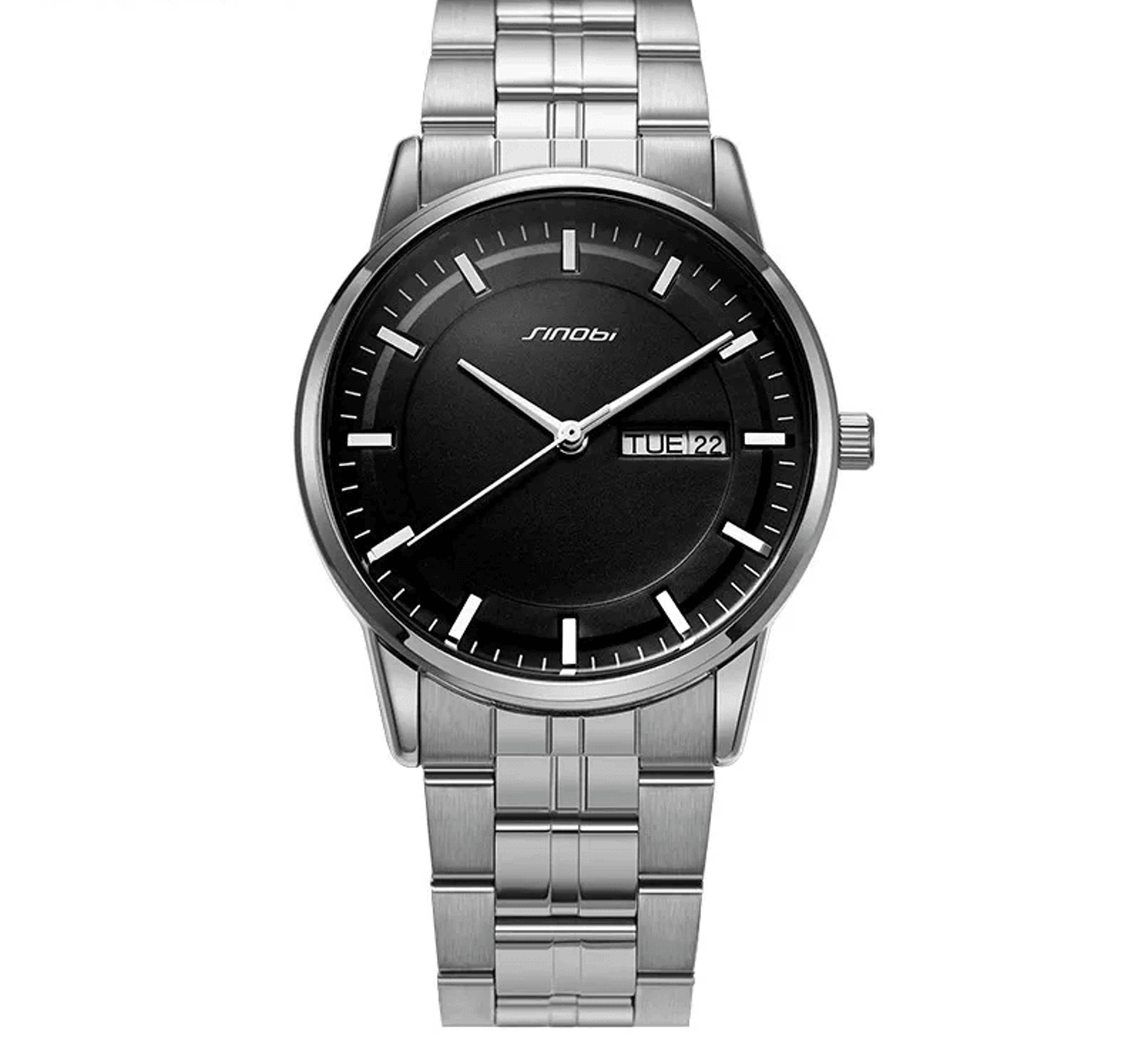 mens business watch with steel band and calendar