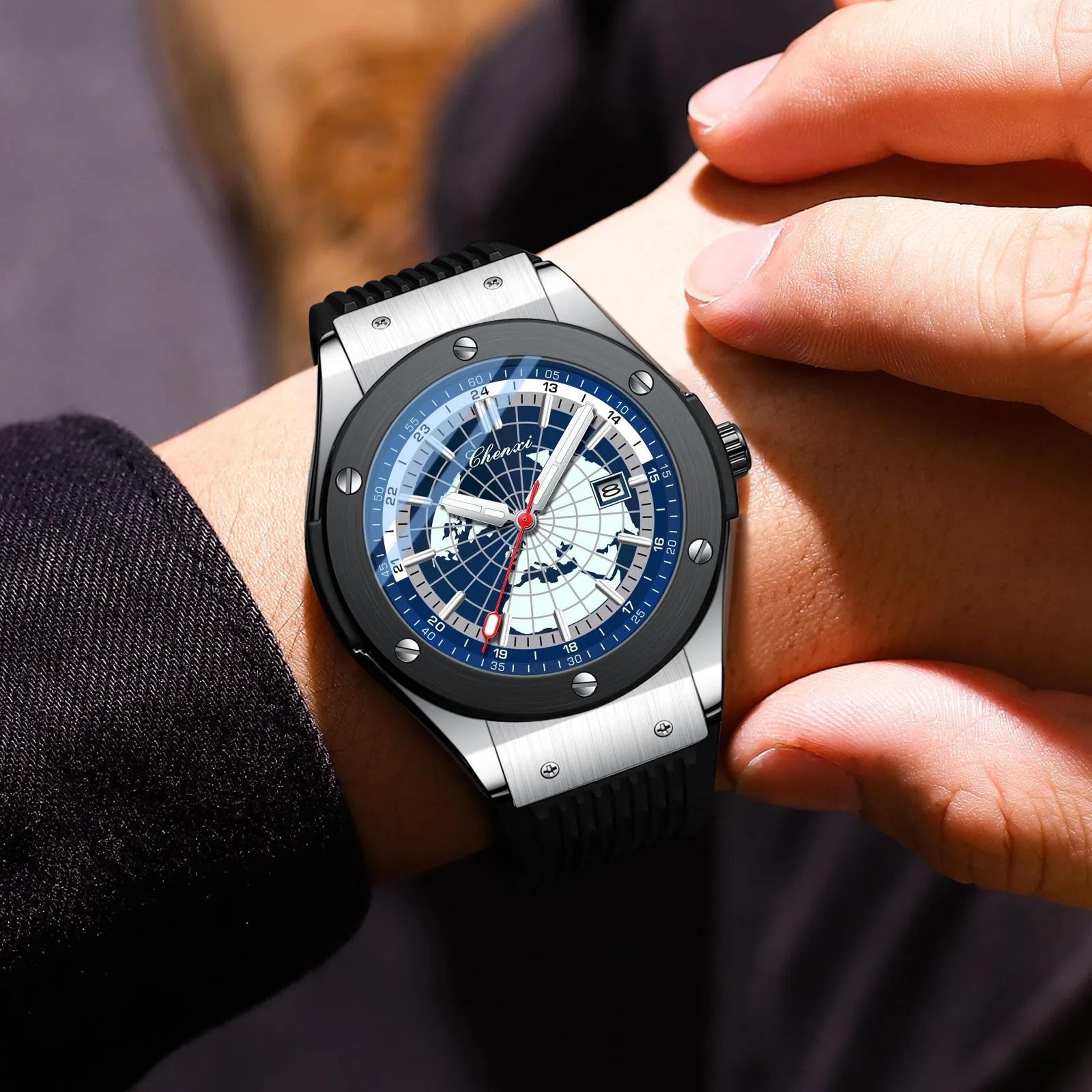 mens luminous quartz watch casual calendar watch with silicone band