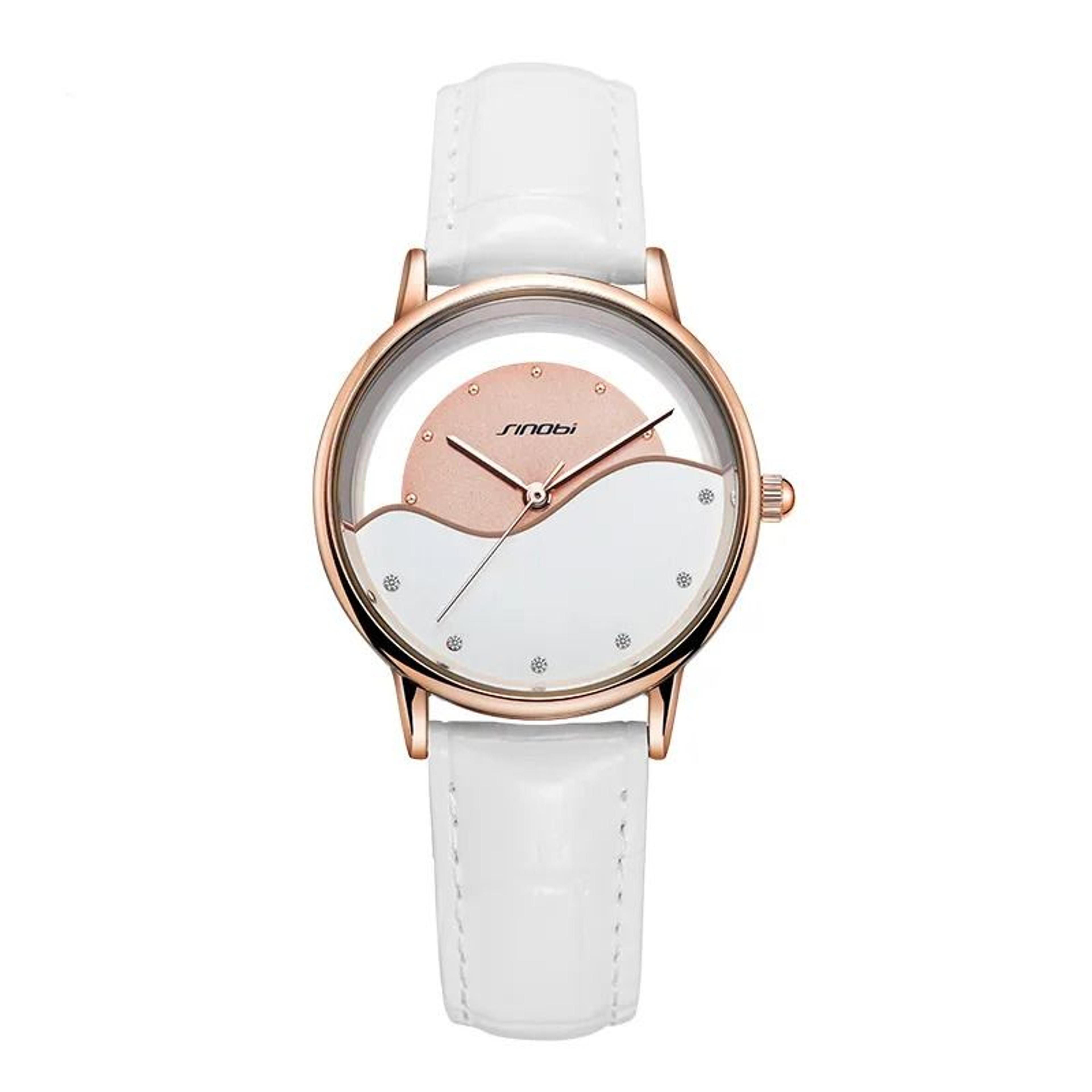 women genuine leather waterproof fashion watch with solid steel band