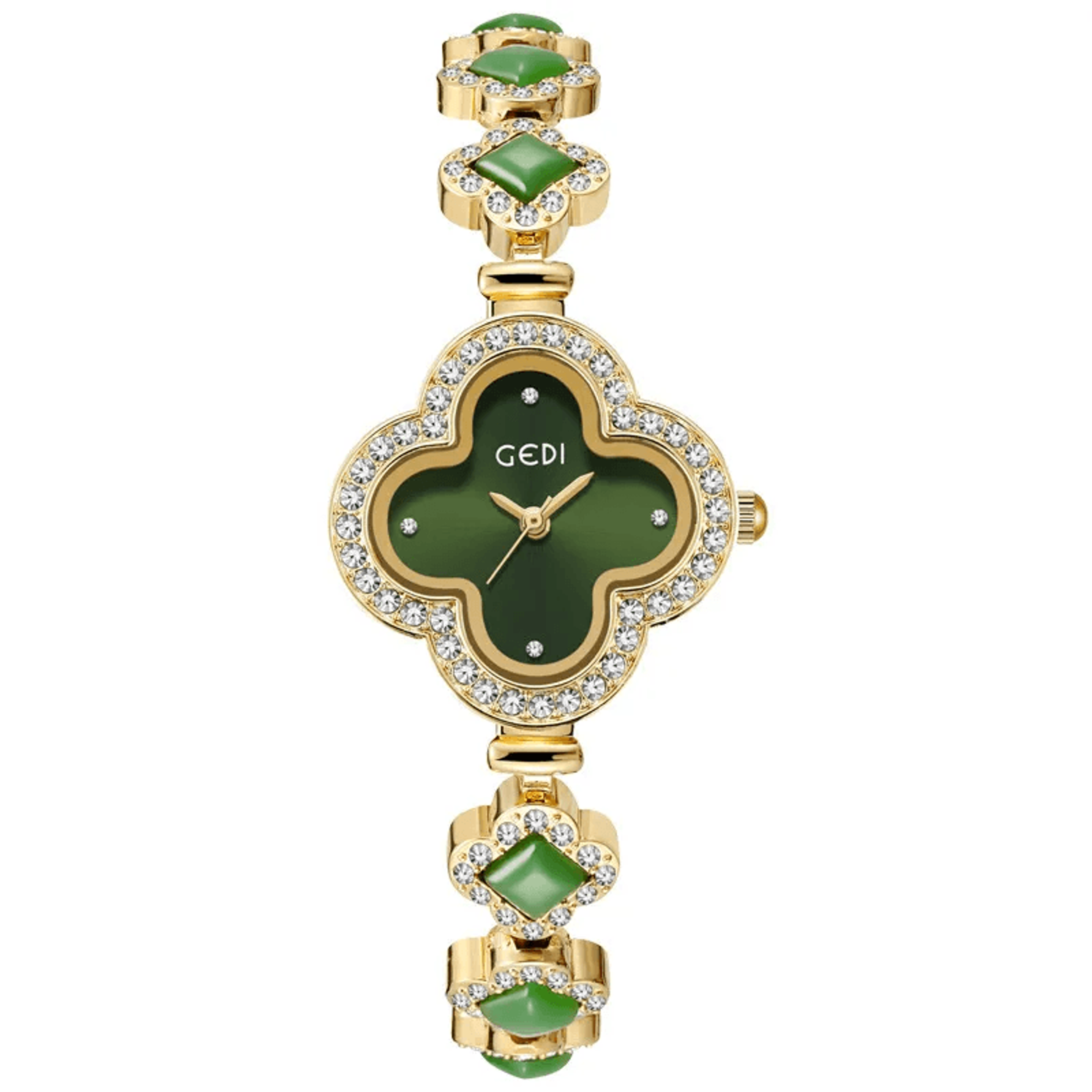 leaf clover watch women's quartz watch with rhinestone stainless steel bracelet