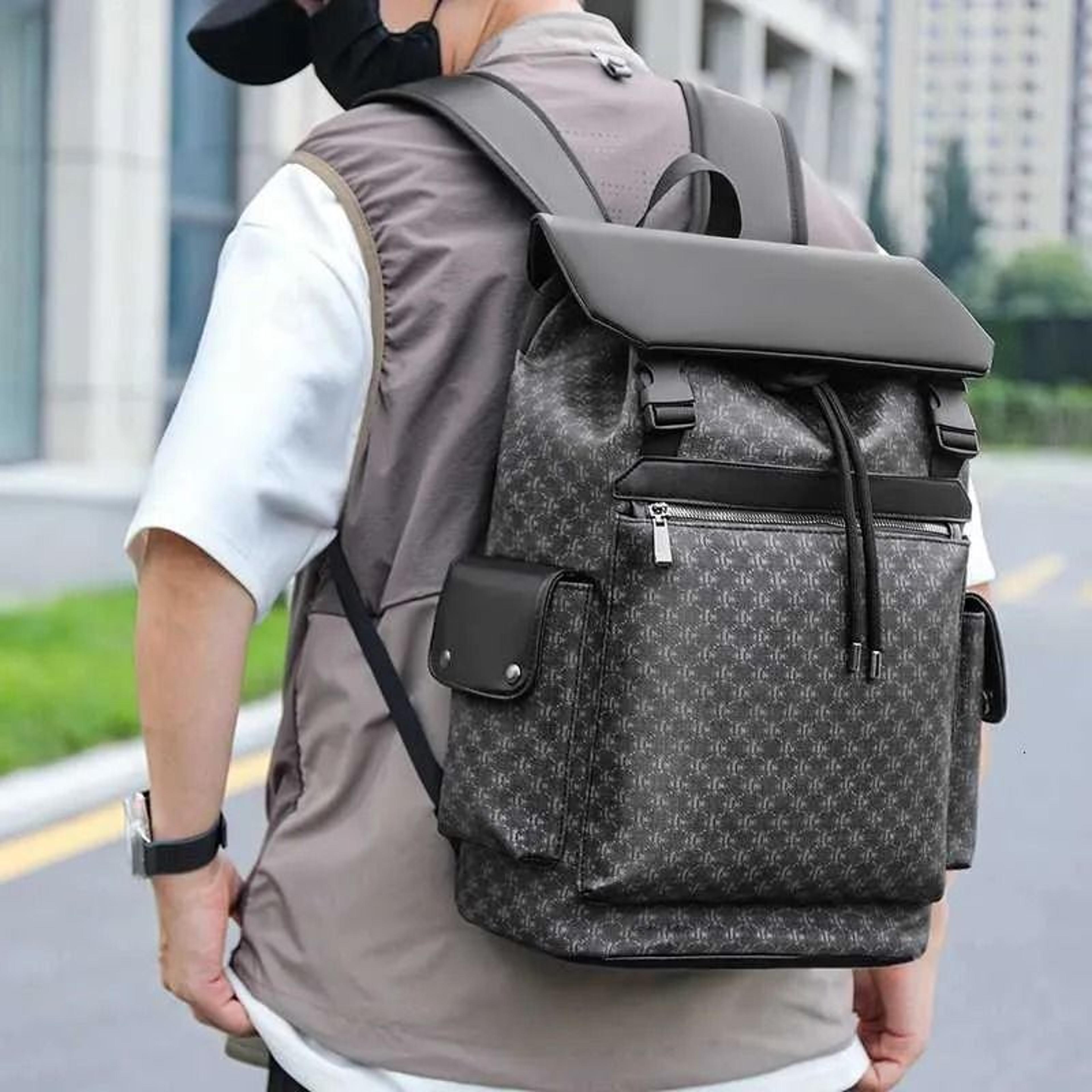 designer printed leather men backpack laptop travel business bag