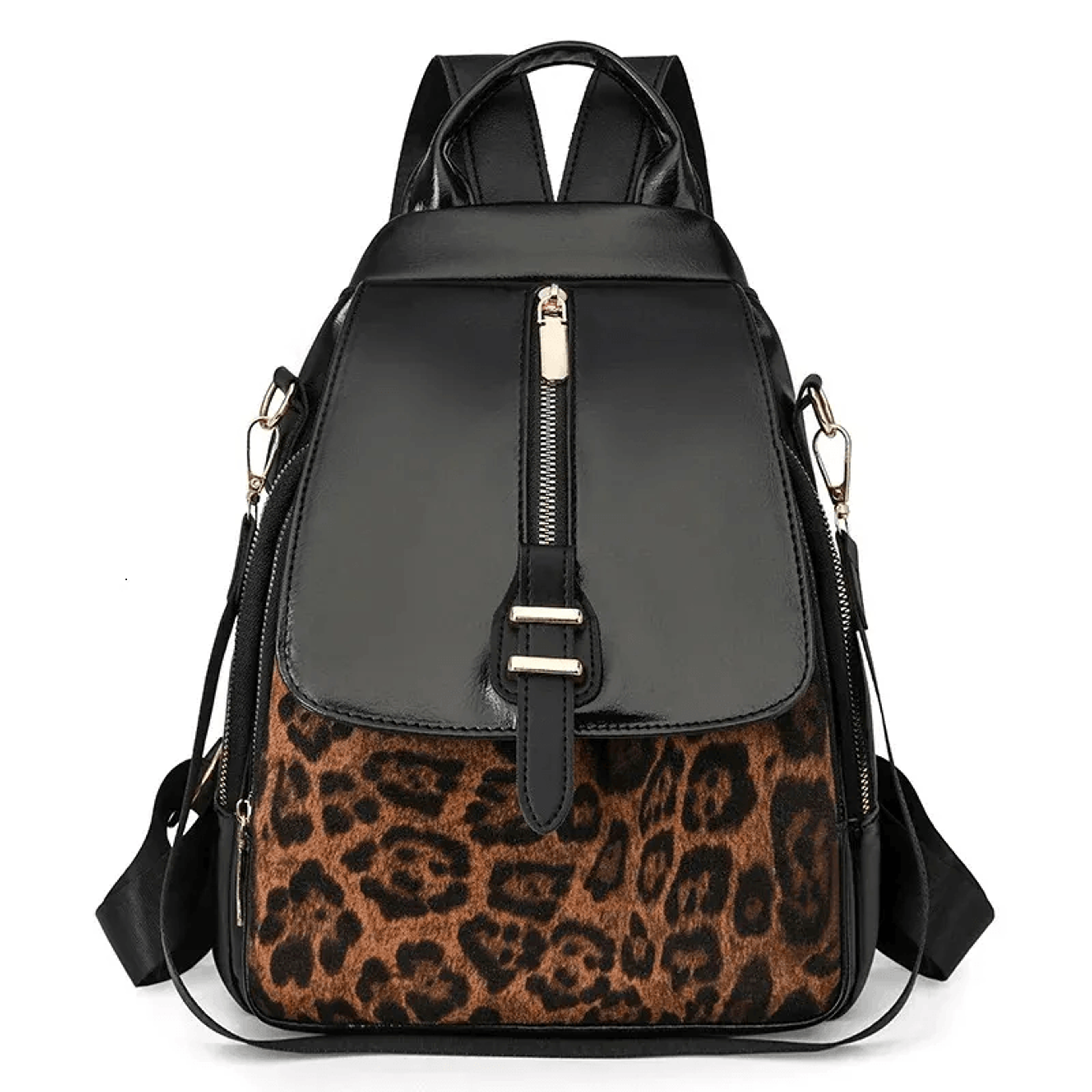 leopard pu leather backpack for women retro zip school bag