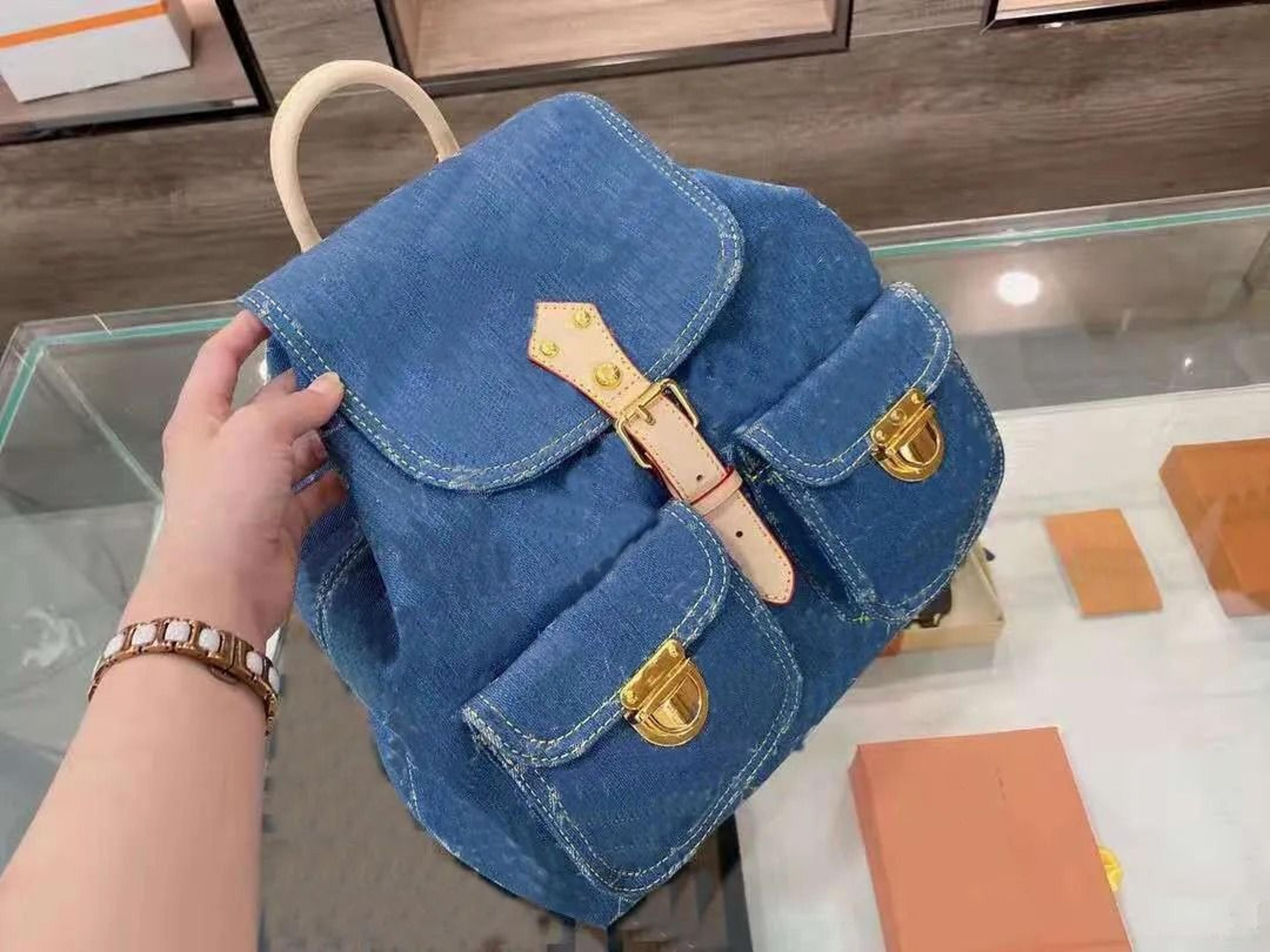 printed denim canvas backpack for women school travel