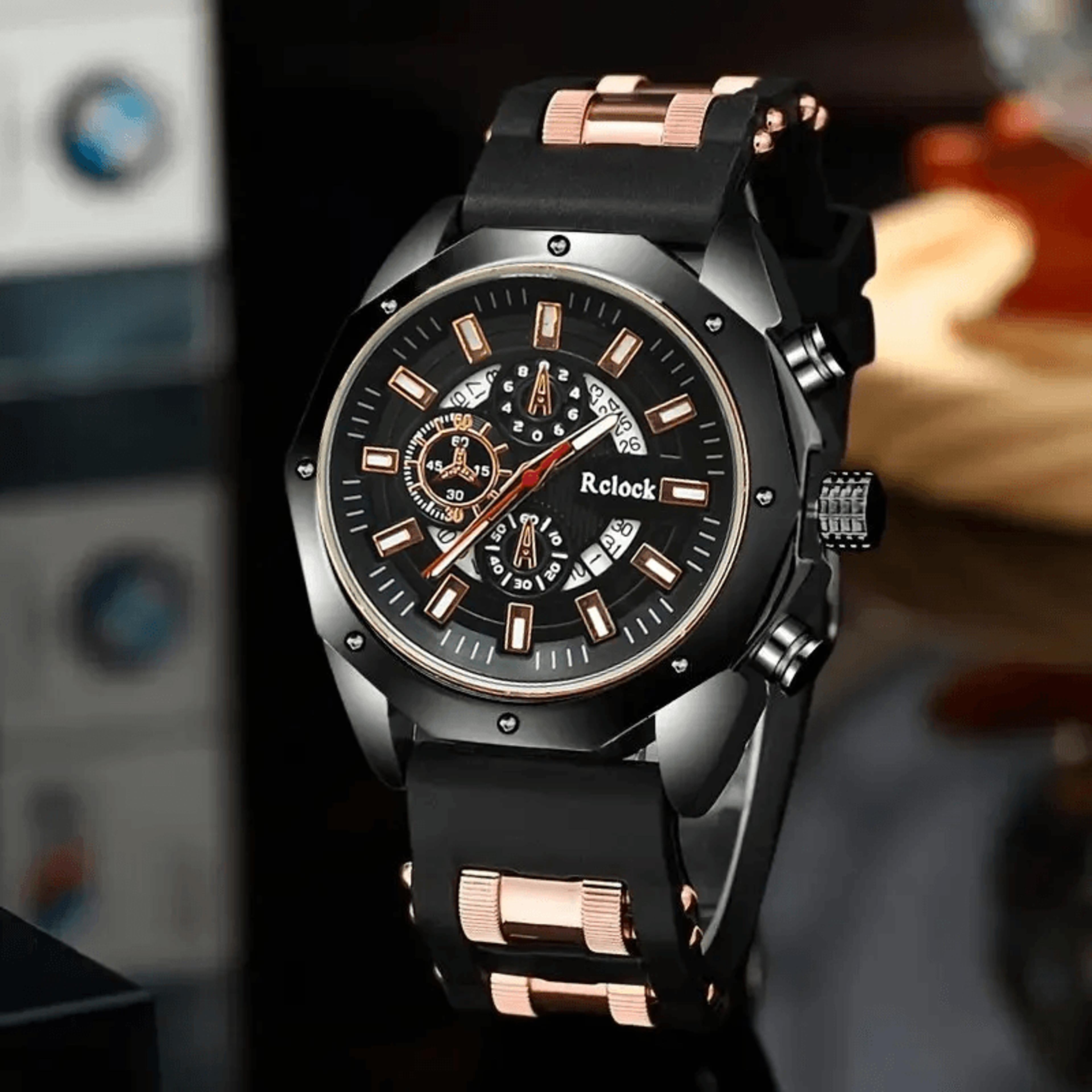 silicone strap quartz calendar sport watch for men