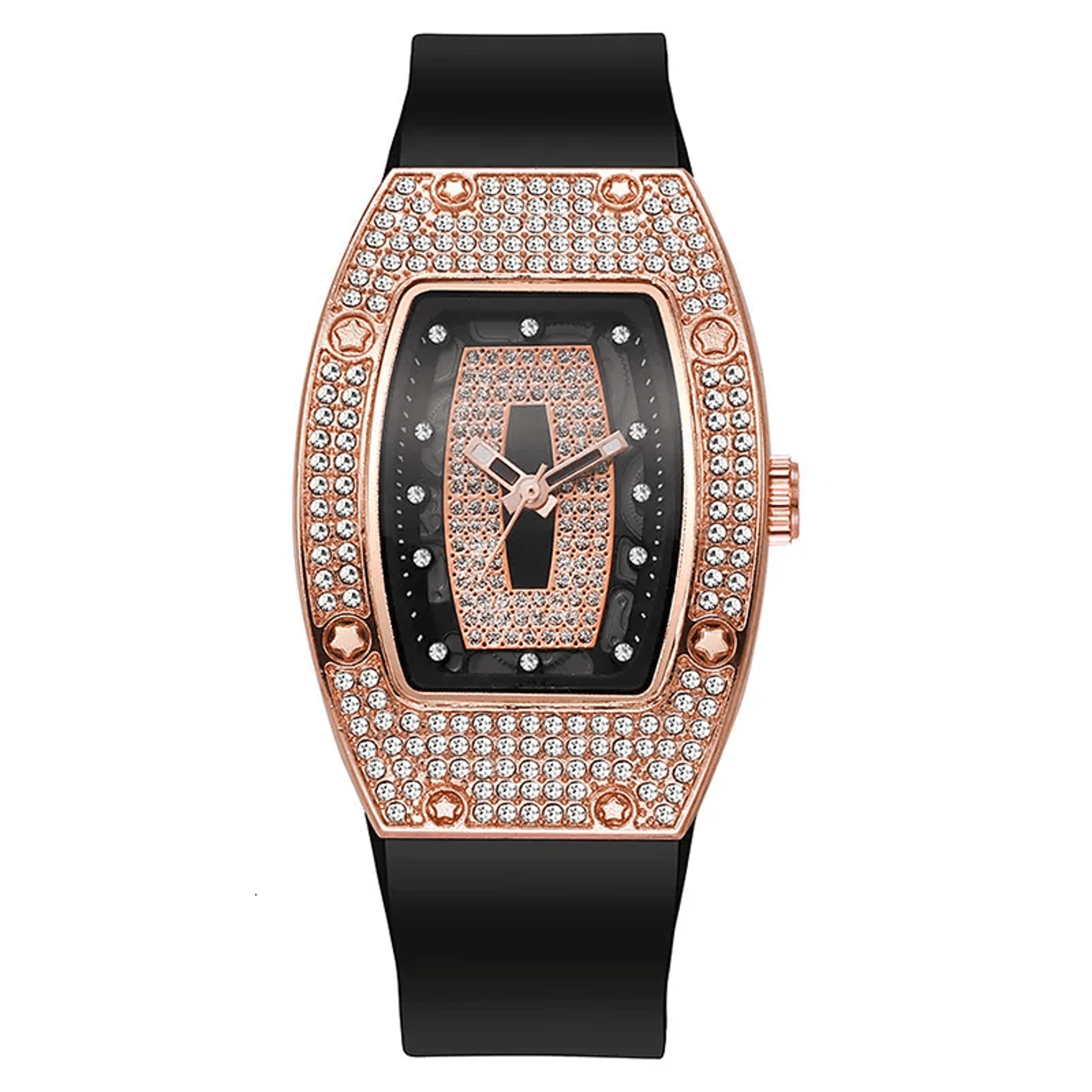 honghong barrel diamond quartz watch for women elegant silicone strap