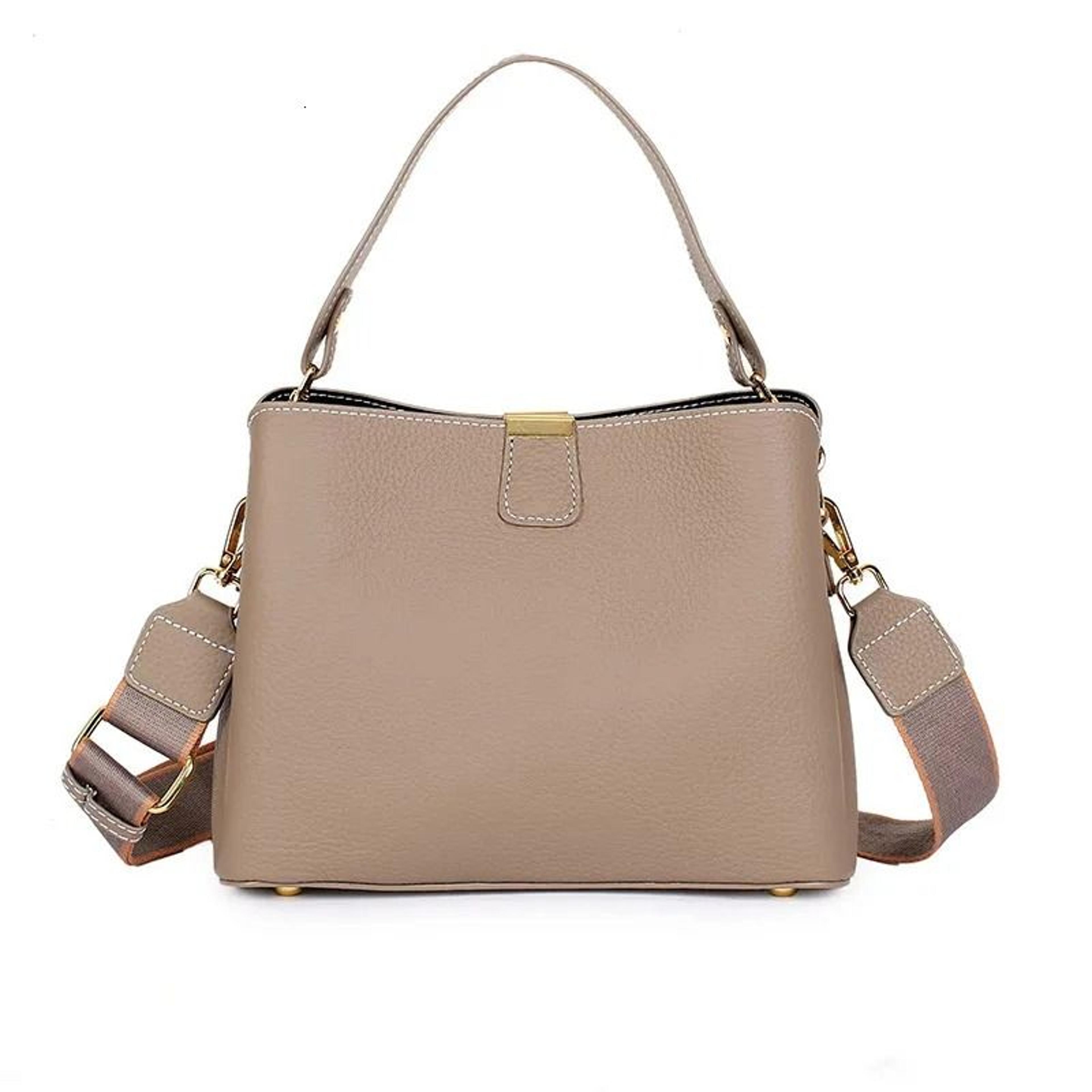 genuine leather bucket handbag with dual straps gold lock shoulder crossbody bag
