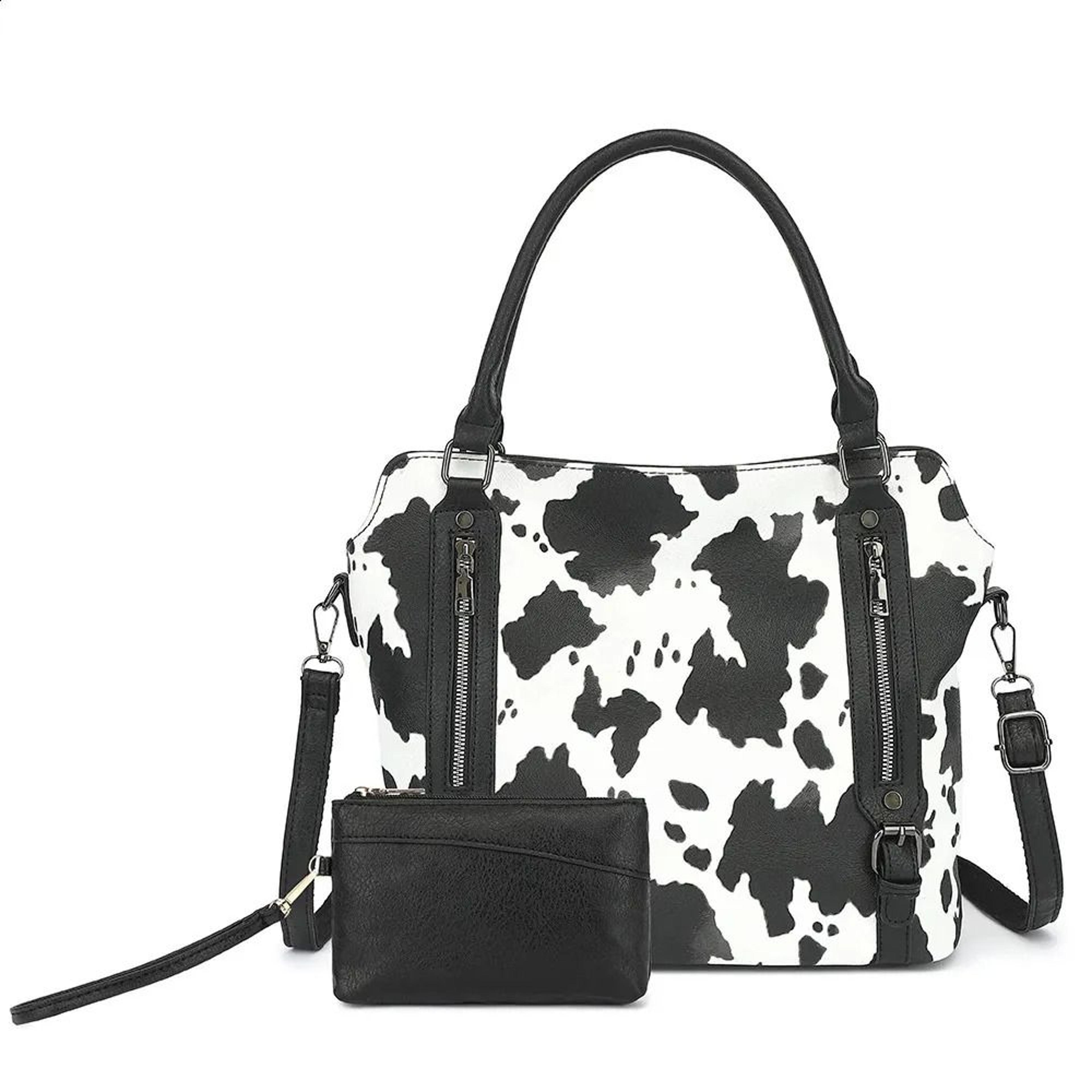 cow print tote bag and purse set pu leather large shoulder bag for women