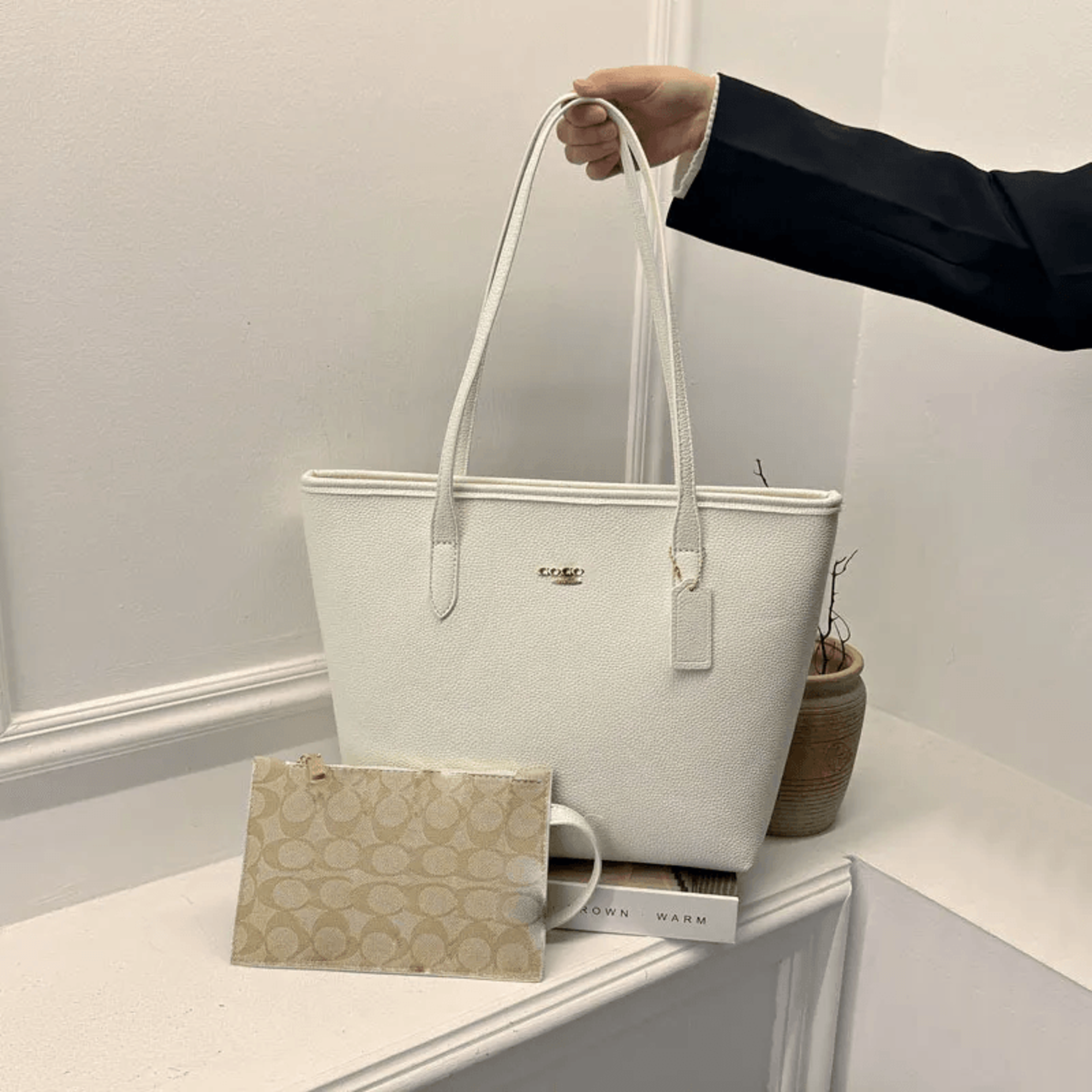women tote bag set with matching clutch large capacity work shoulder bag