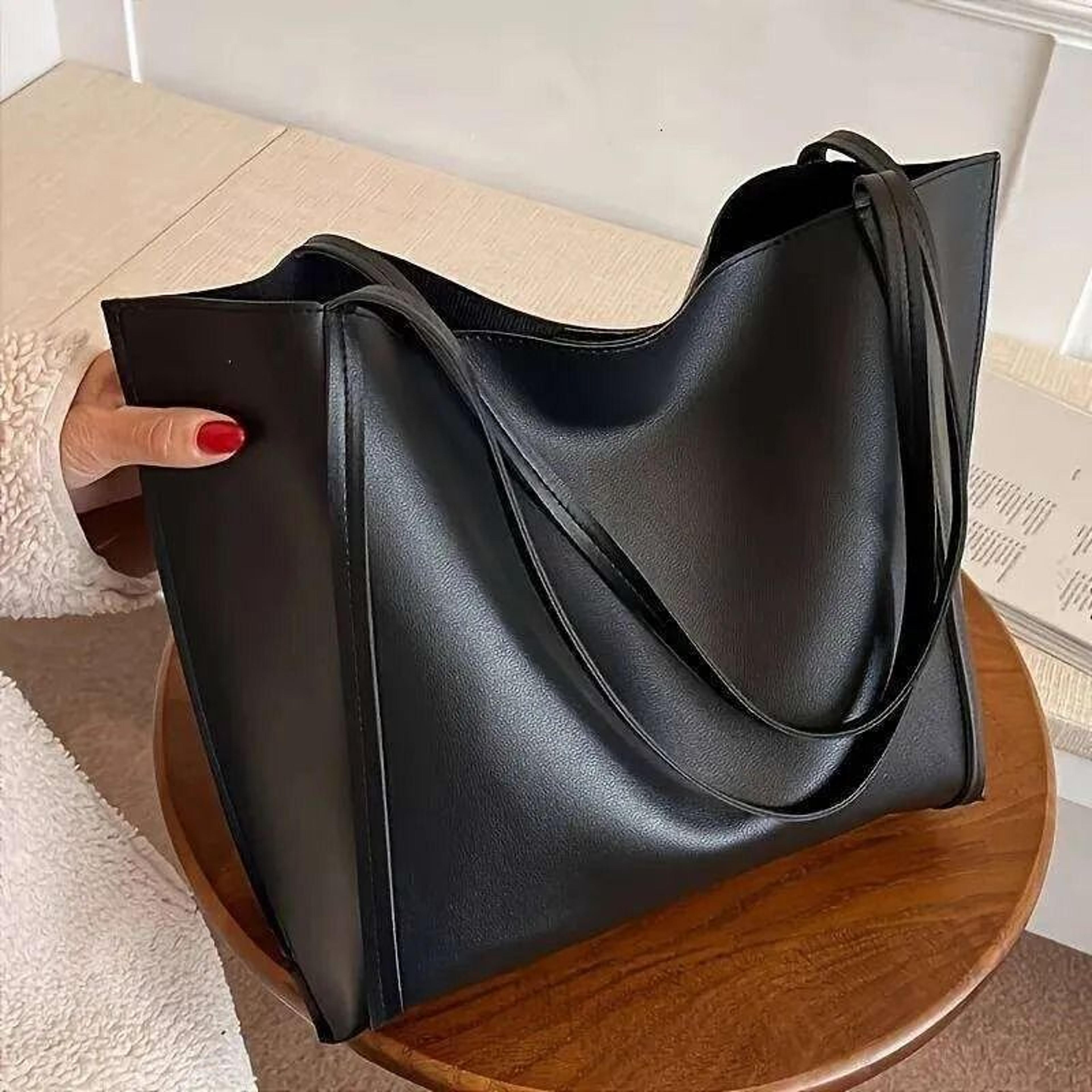 elegant large capacity lightweight tote bag women black synthetic shoulder handbag
