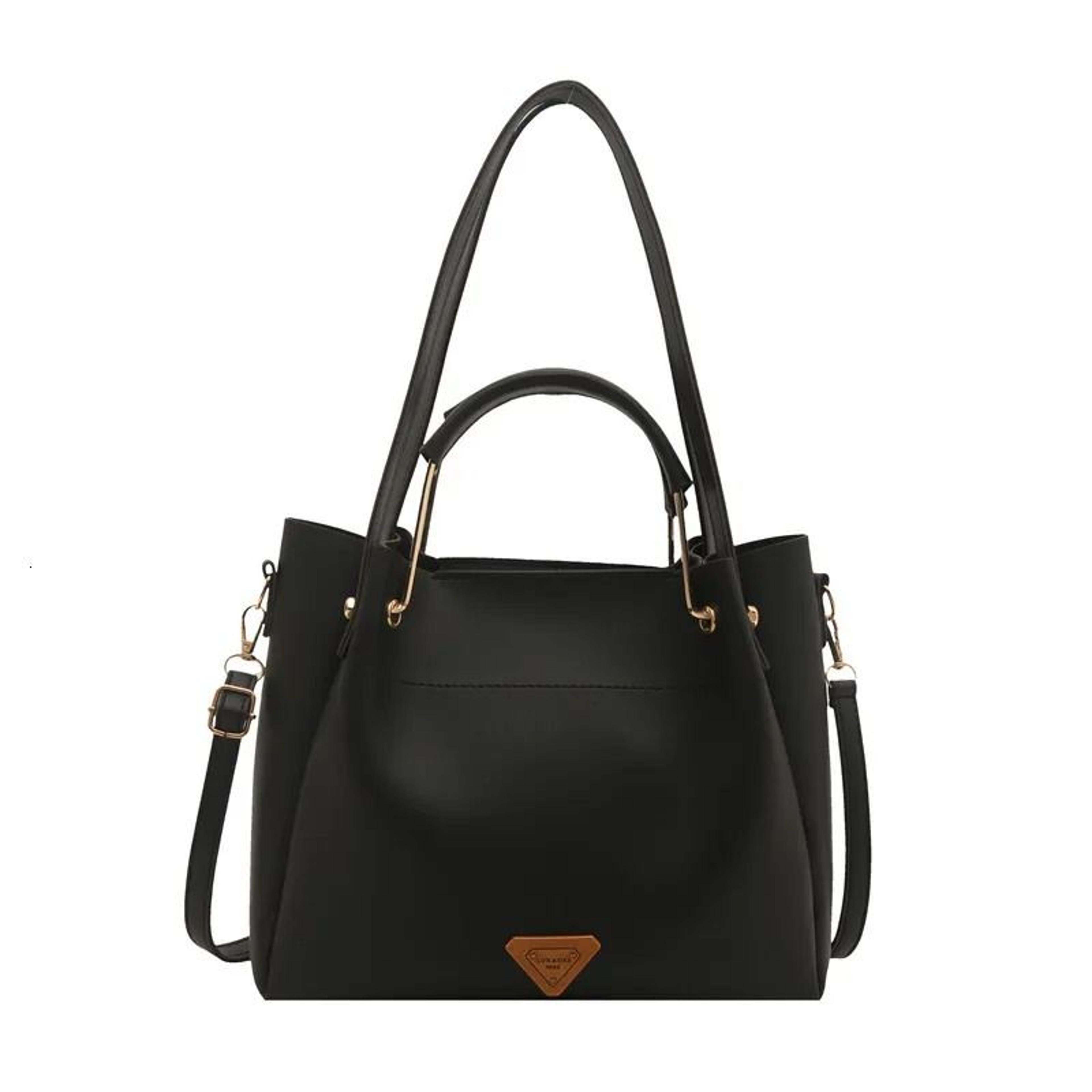 large black leather bucket bag for women top handle work tote daily commute