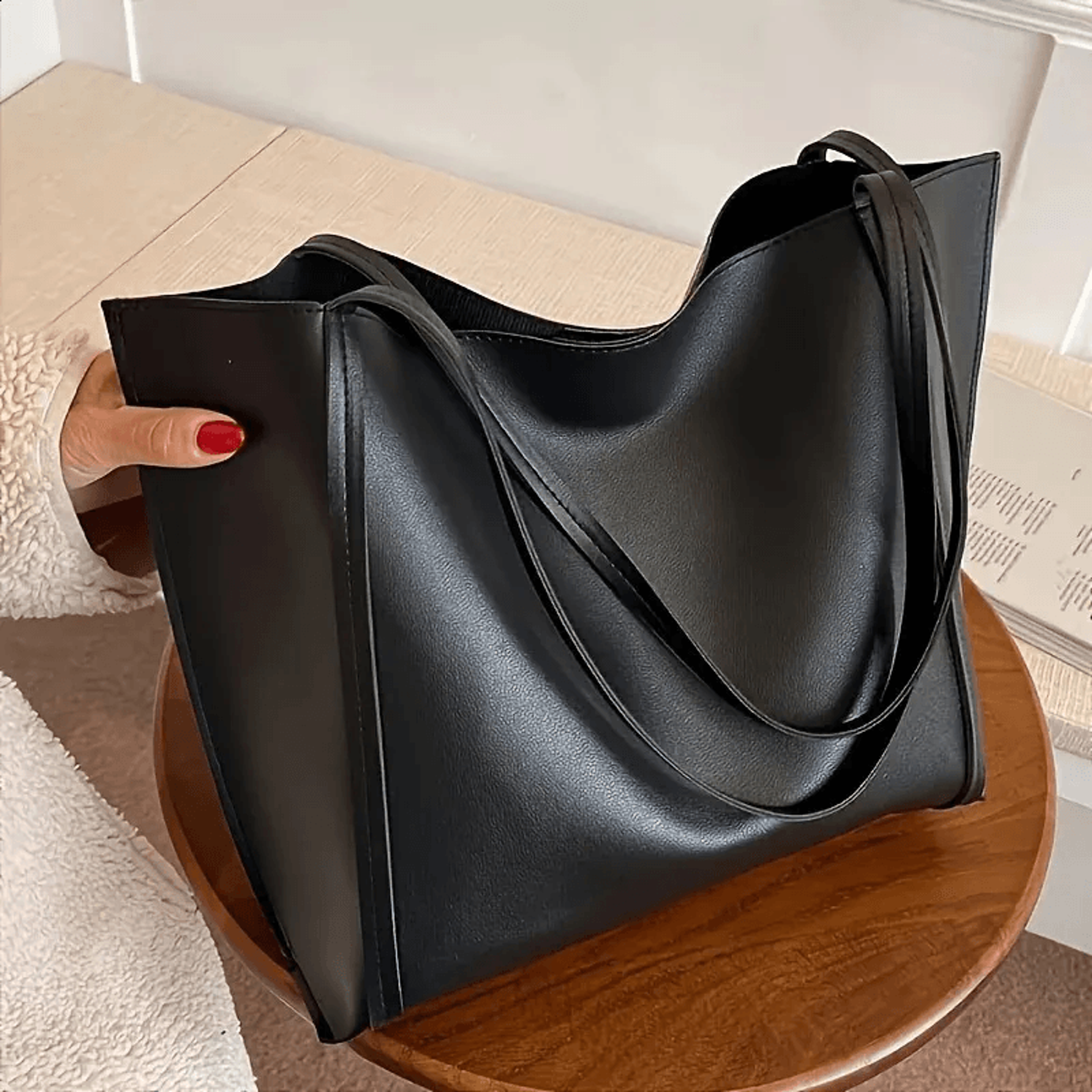 women large capacity tote bag lightweight black shoulder handbag for work and travel