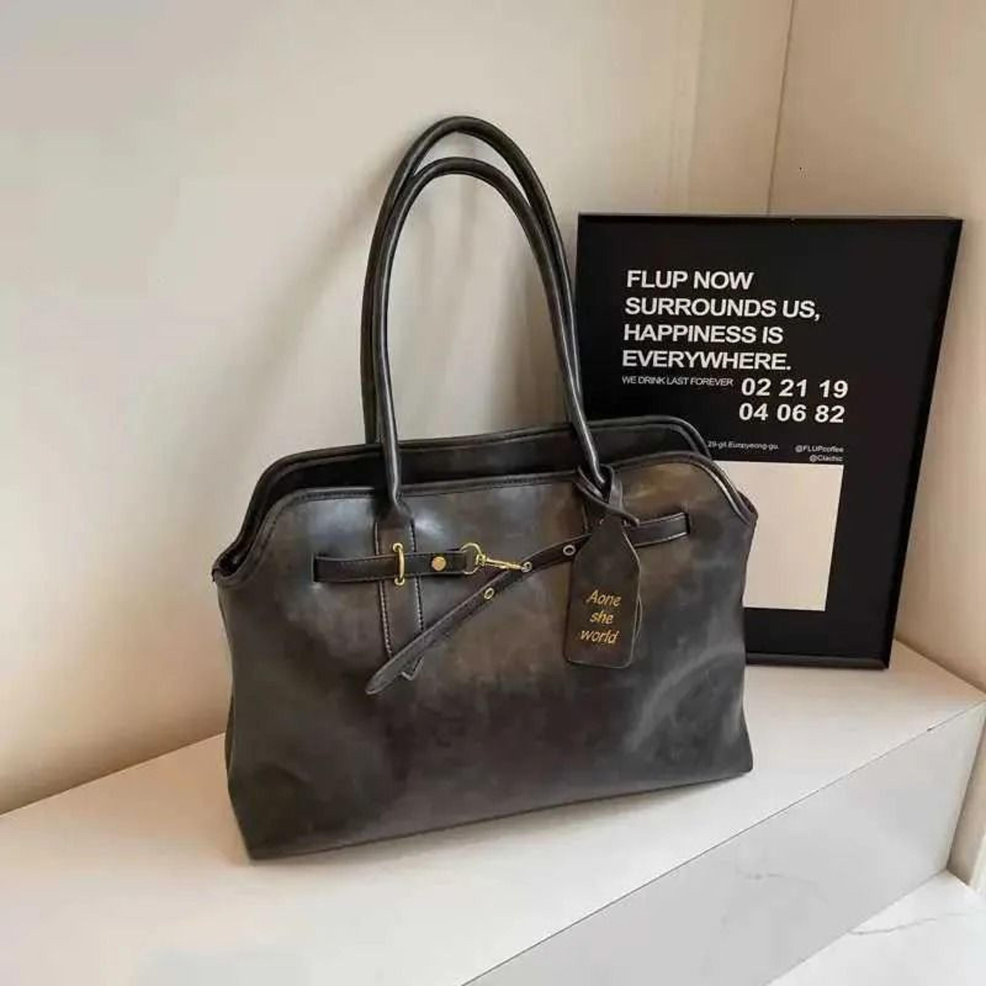 vintage distressed pu leather work tote bag for women large capacity shoulder handbag