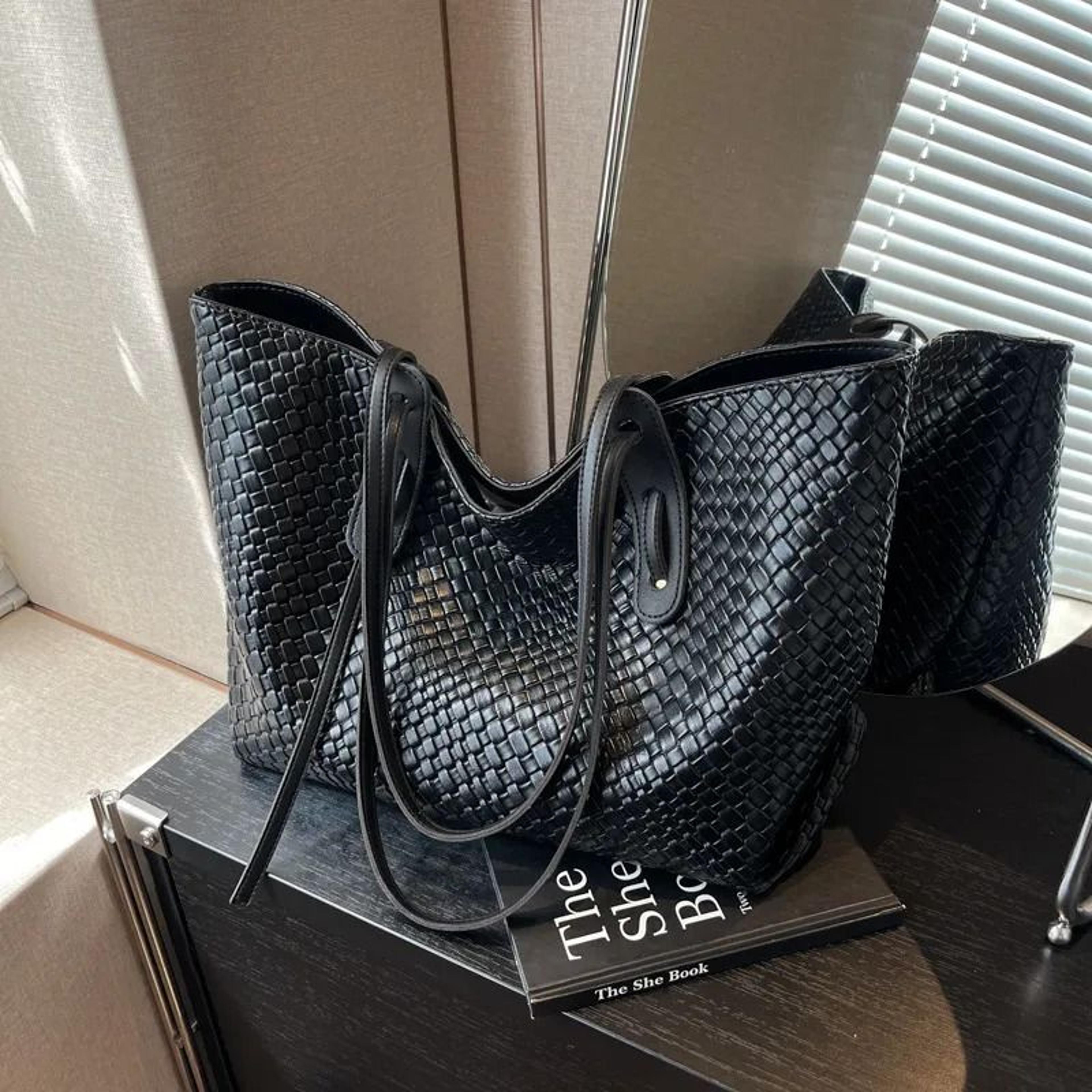 vintage woven tote bag women shoulder handbag adjustable strap brown
