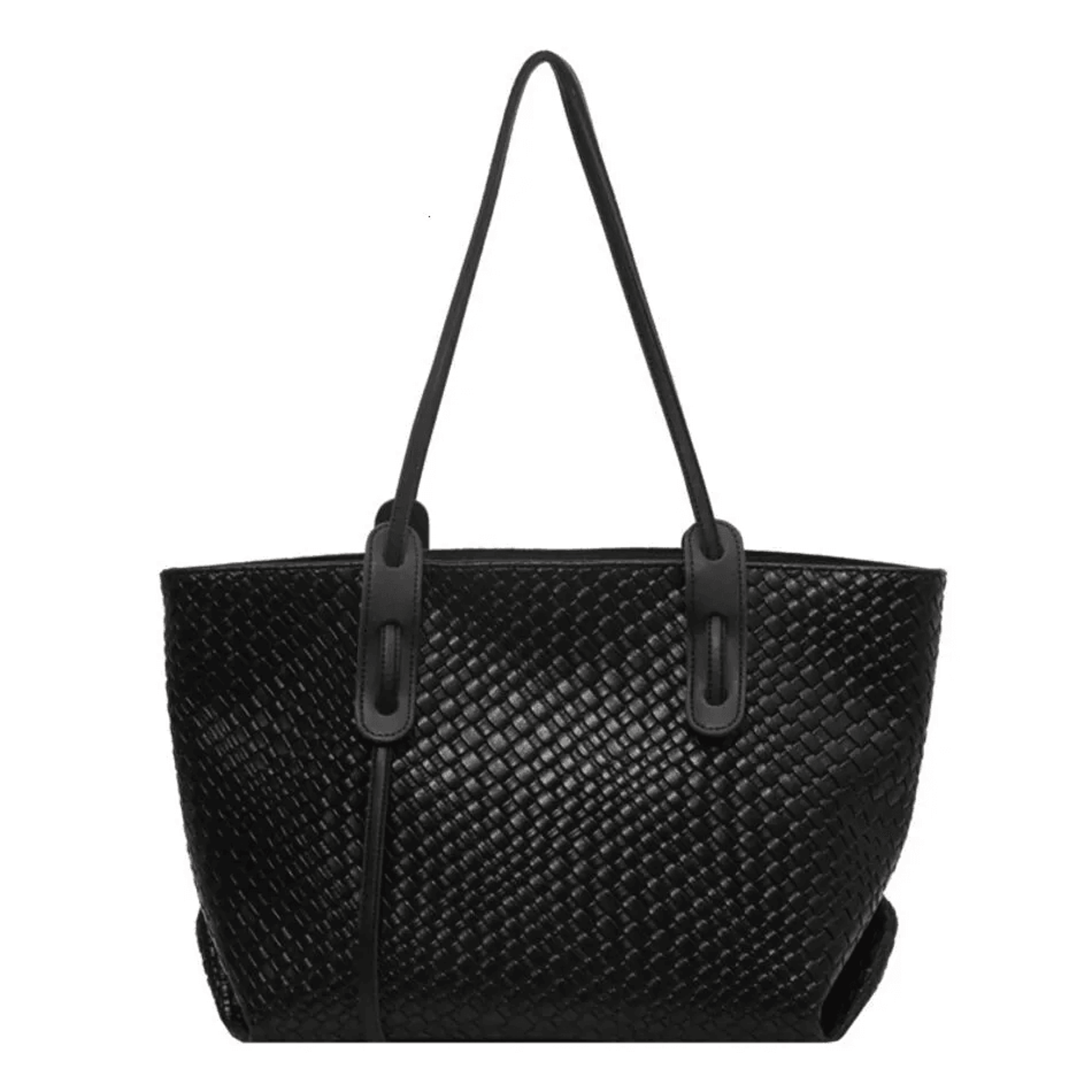 woven tote bag for women large capacity work shoulder handbag metallic hardware