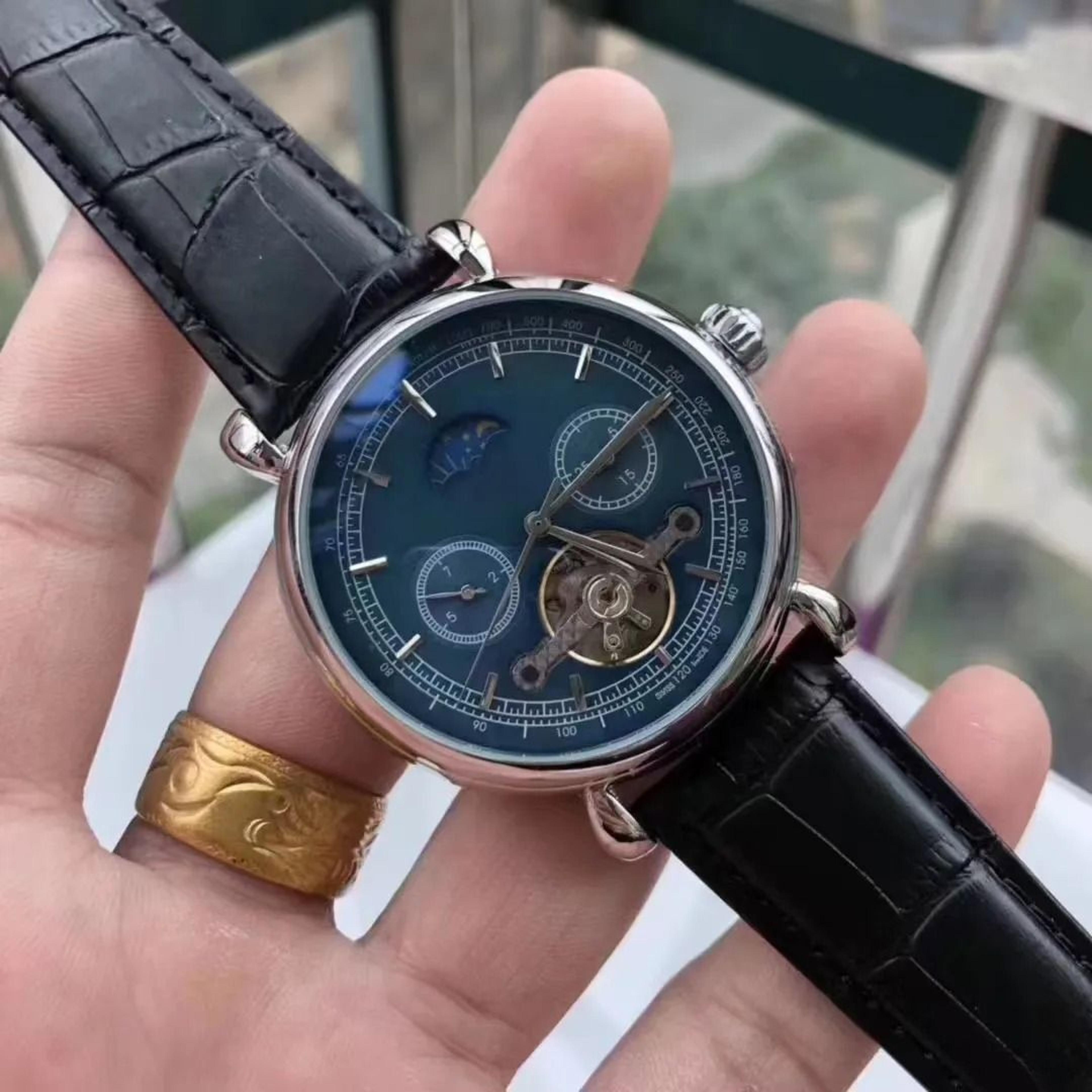 brown leather automatic tourbillon men's watch stainless steel luxury mechanical sports watch