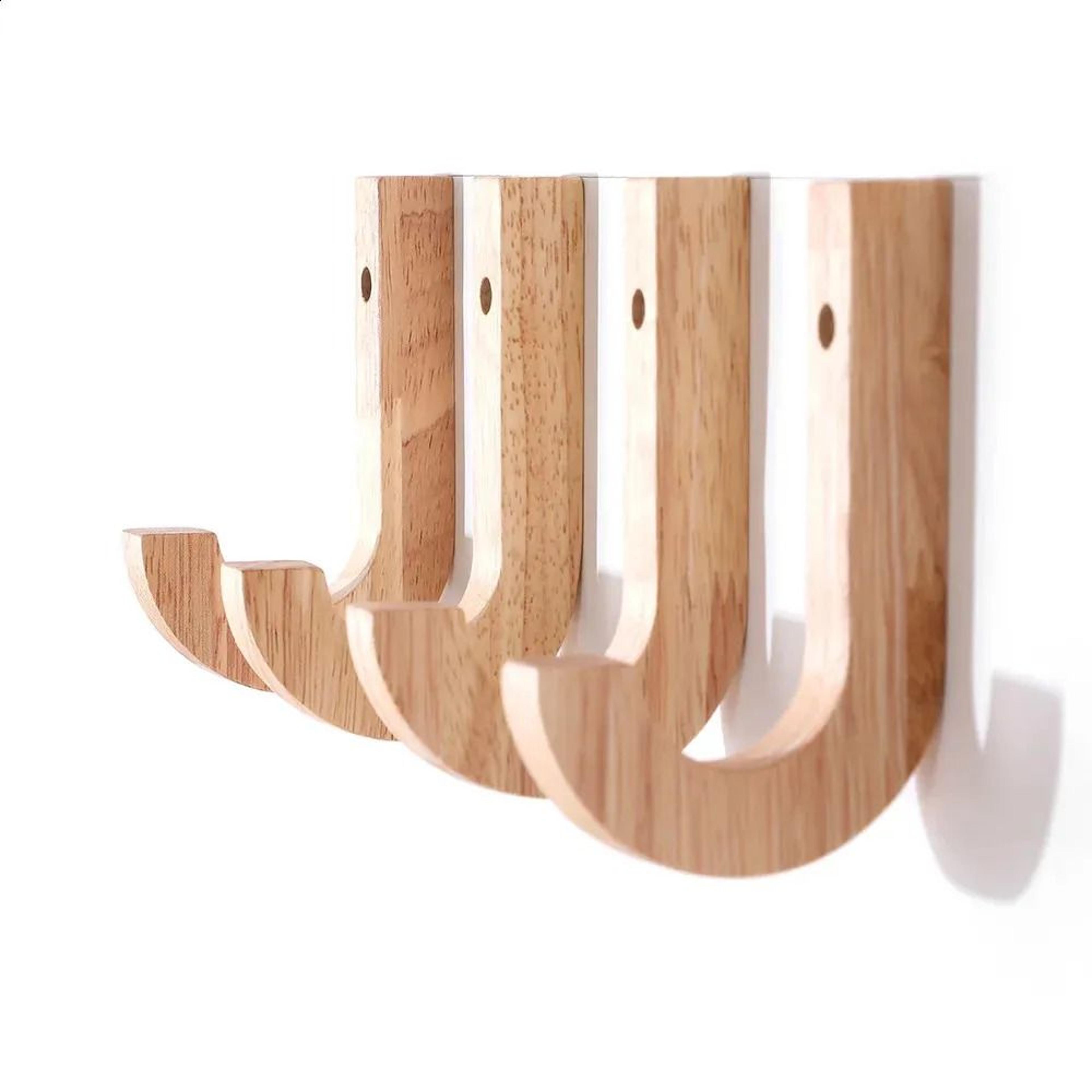 wood j shaped wall hook rack for keys coats bags towels