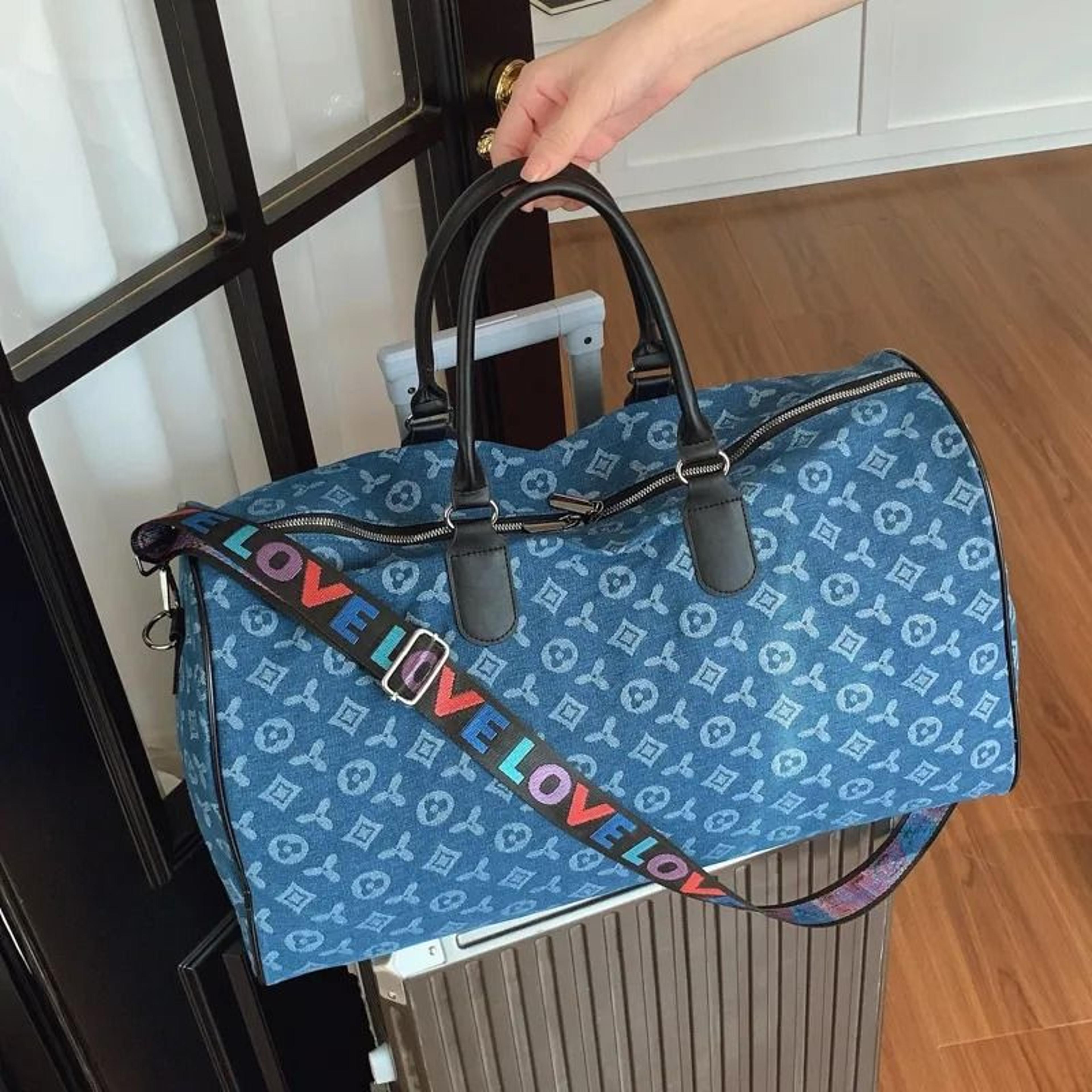 denim large capacity travel bag weekender gym bag