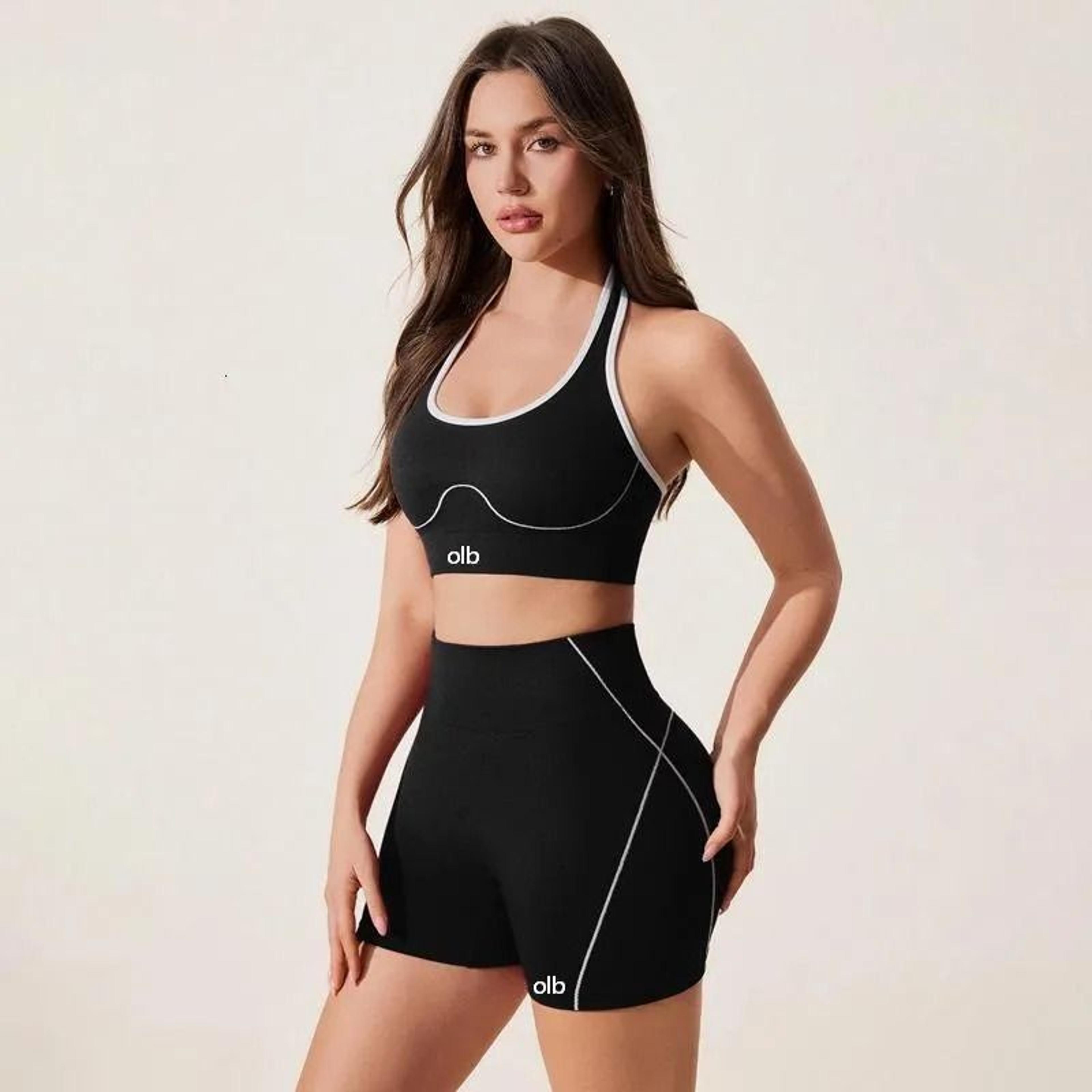 women yoga set contrasting sports vest high waist shorts fitness activewear
