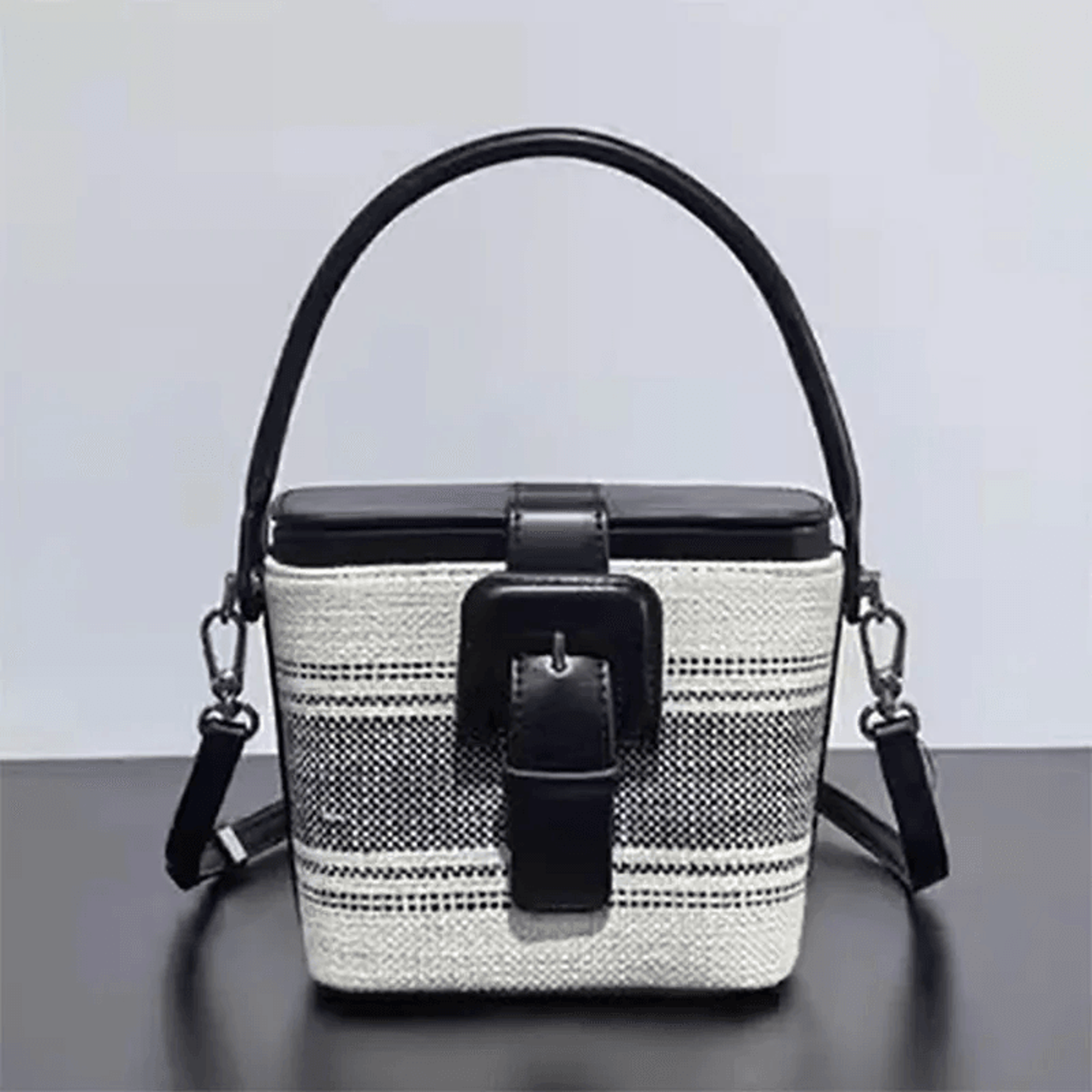 retro striped bucket bag mini crossbody purse for women