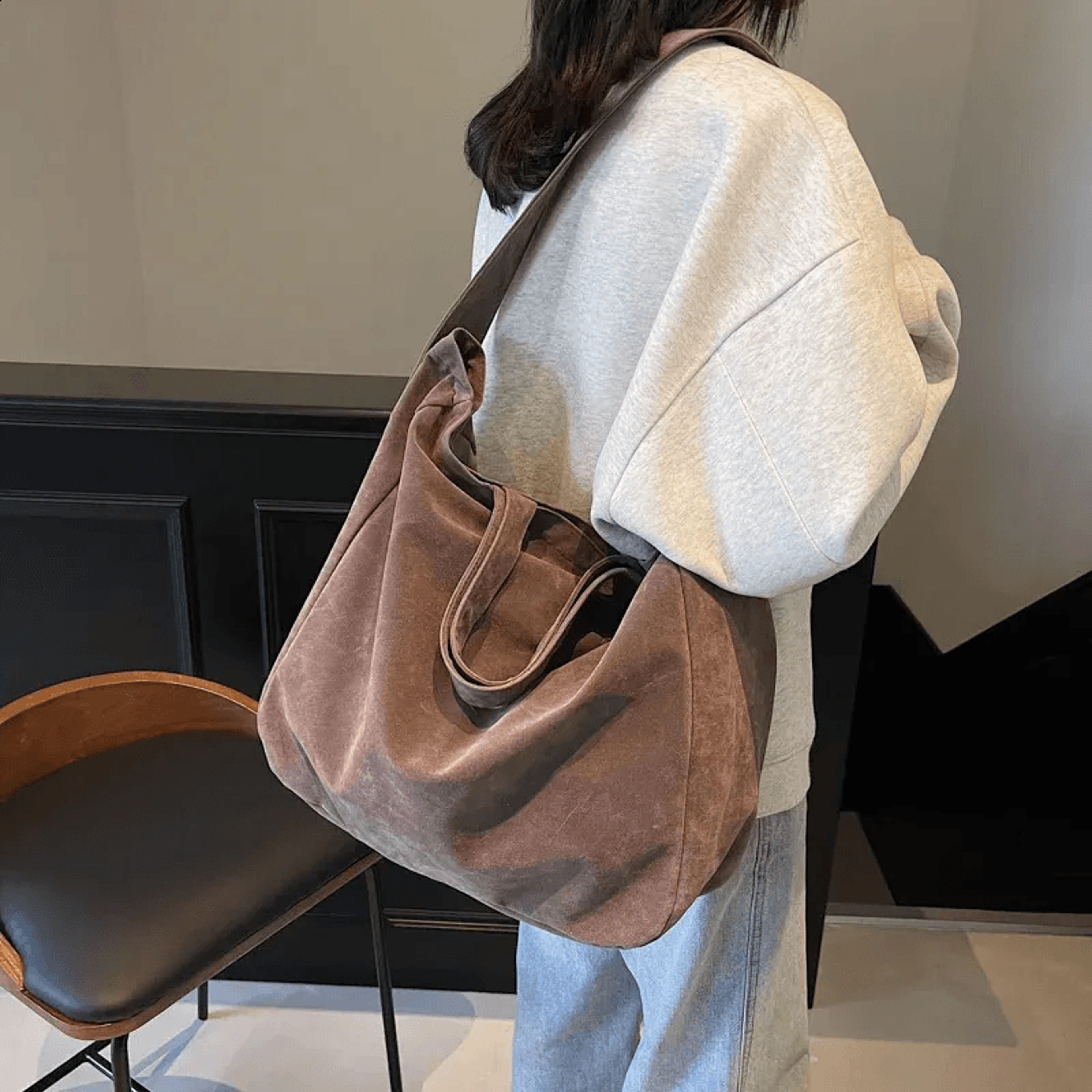 vintage suede tote bag large shoulder crossbody bag
