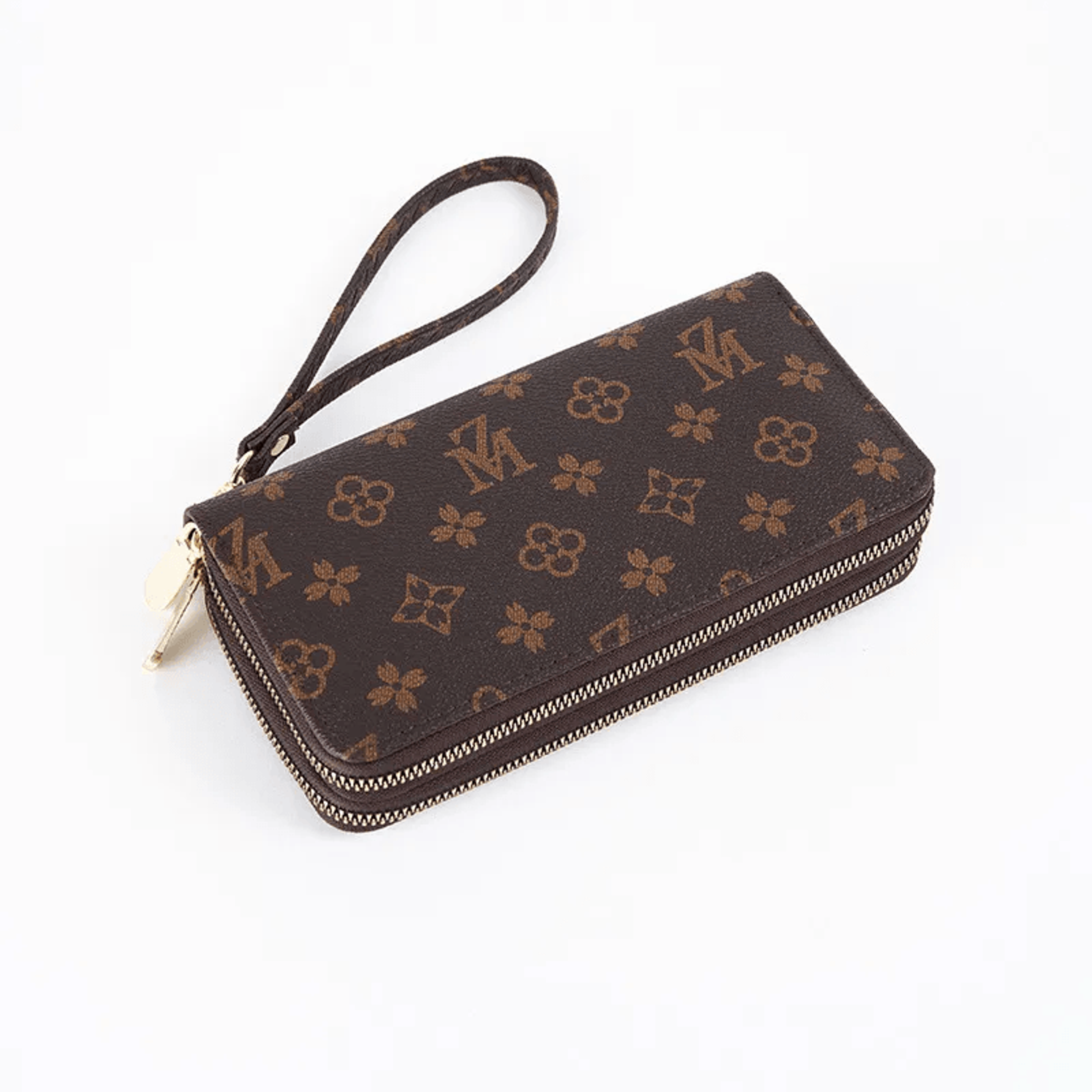 large capacity double zipper wristlet wallet for women printed letter phone clutch