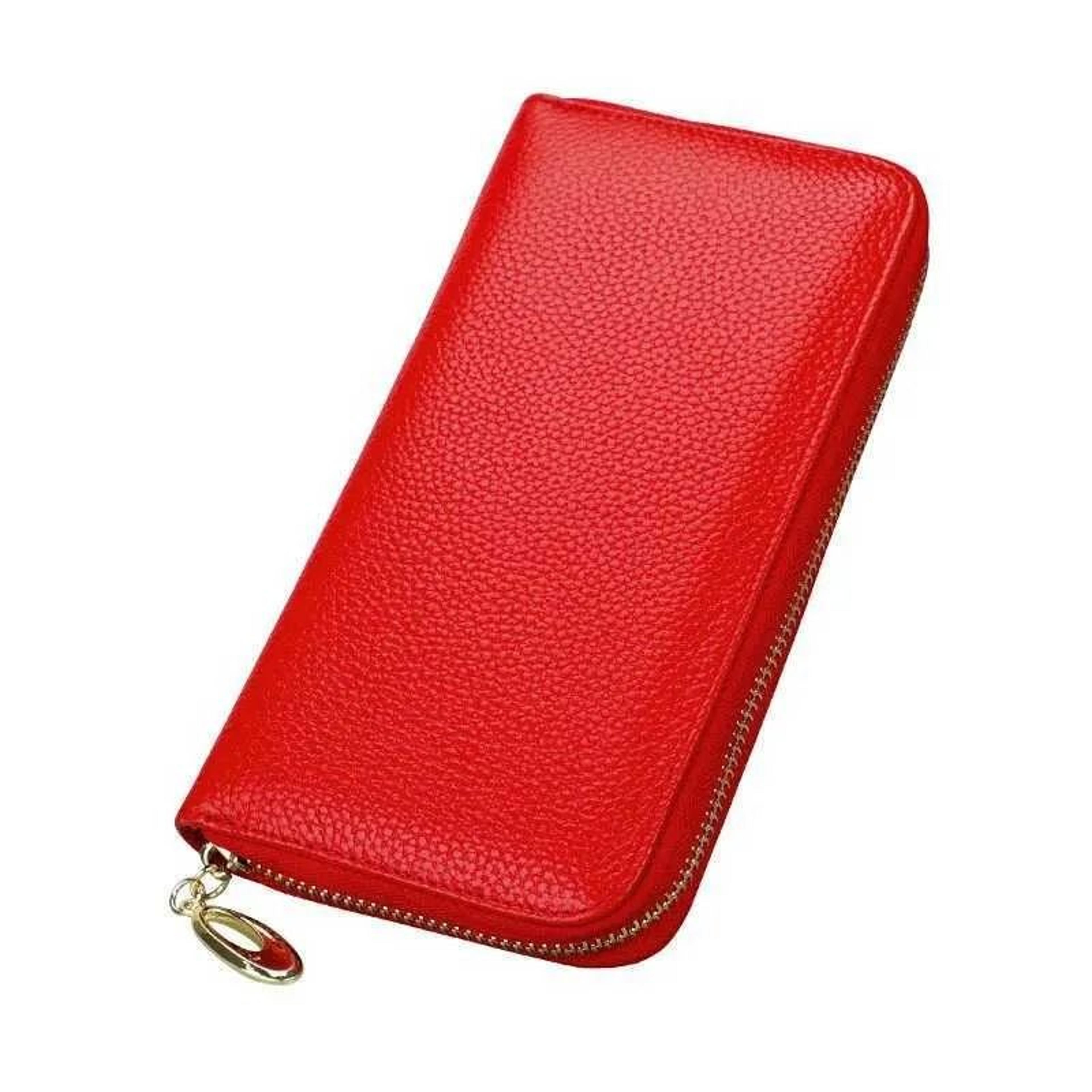 purple genuine leather wallet phone wallet long clutch with zipper and card holder
