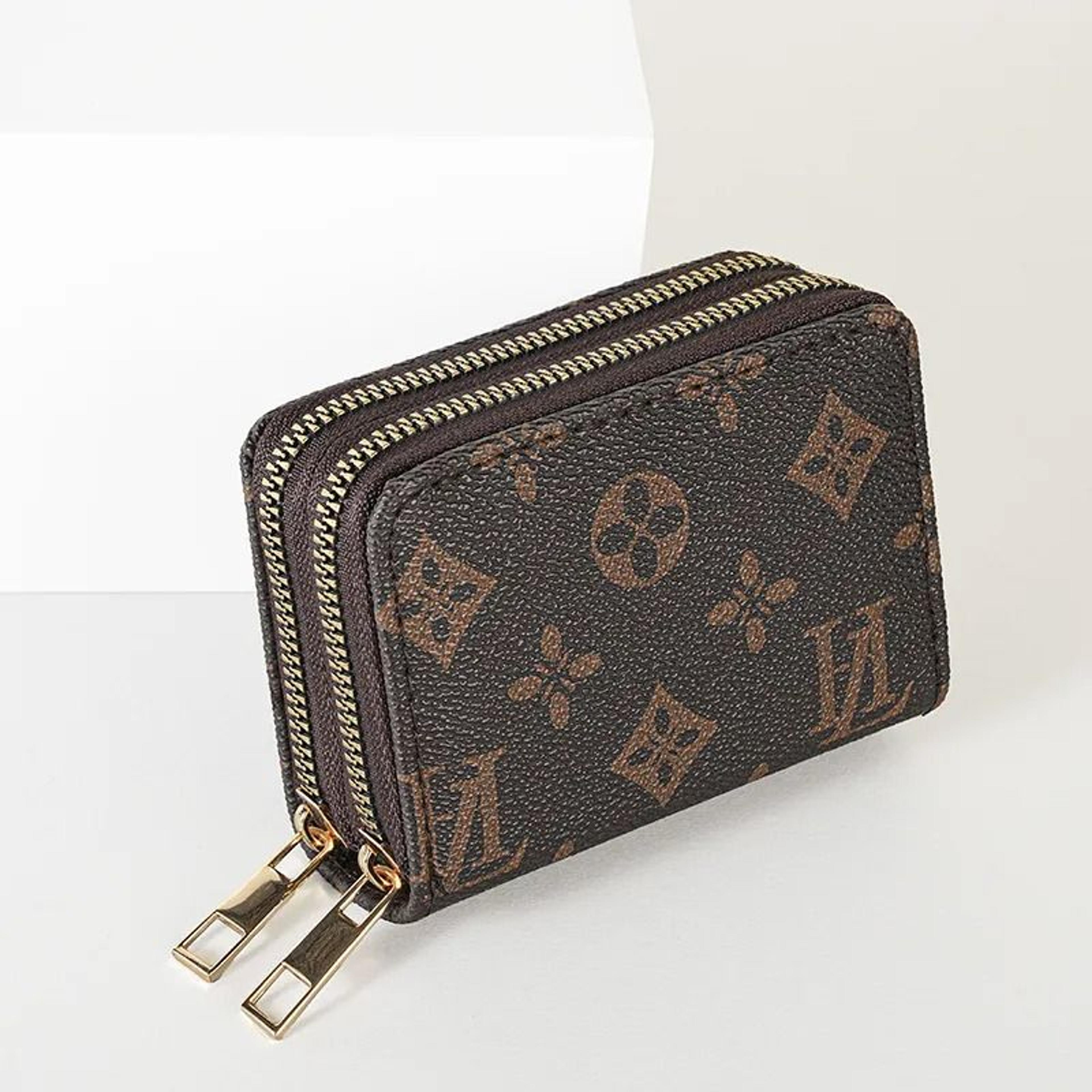 retro double zipper women's wallet compact card holder coin purse