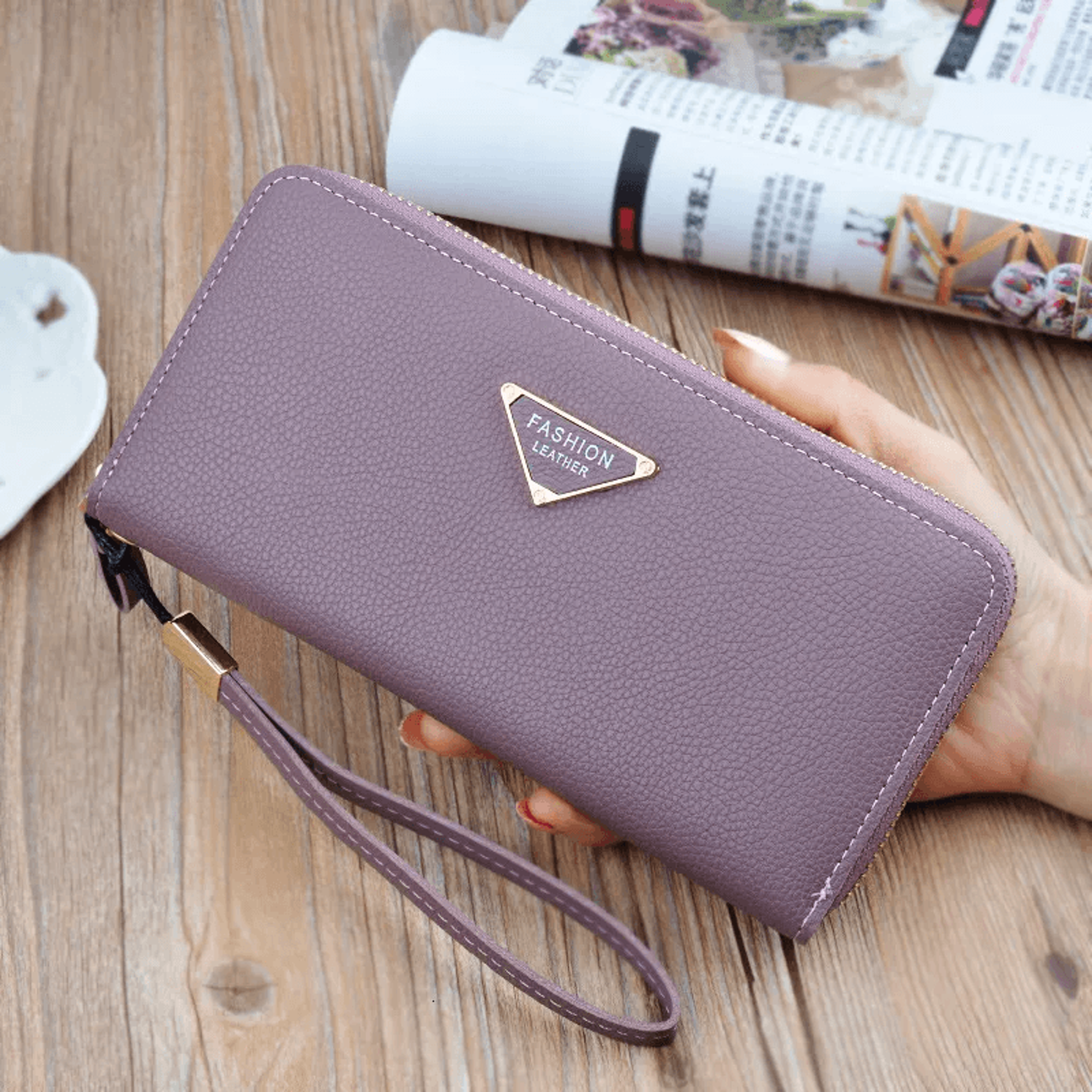 premium genuine leather zip around long wallet wristlet card holder