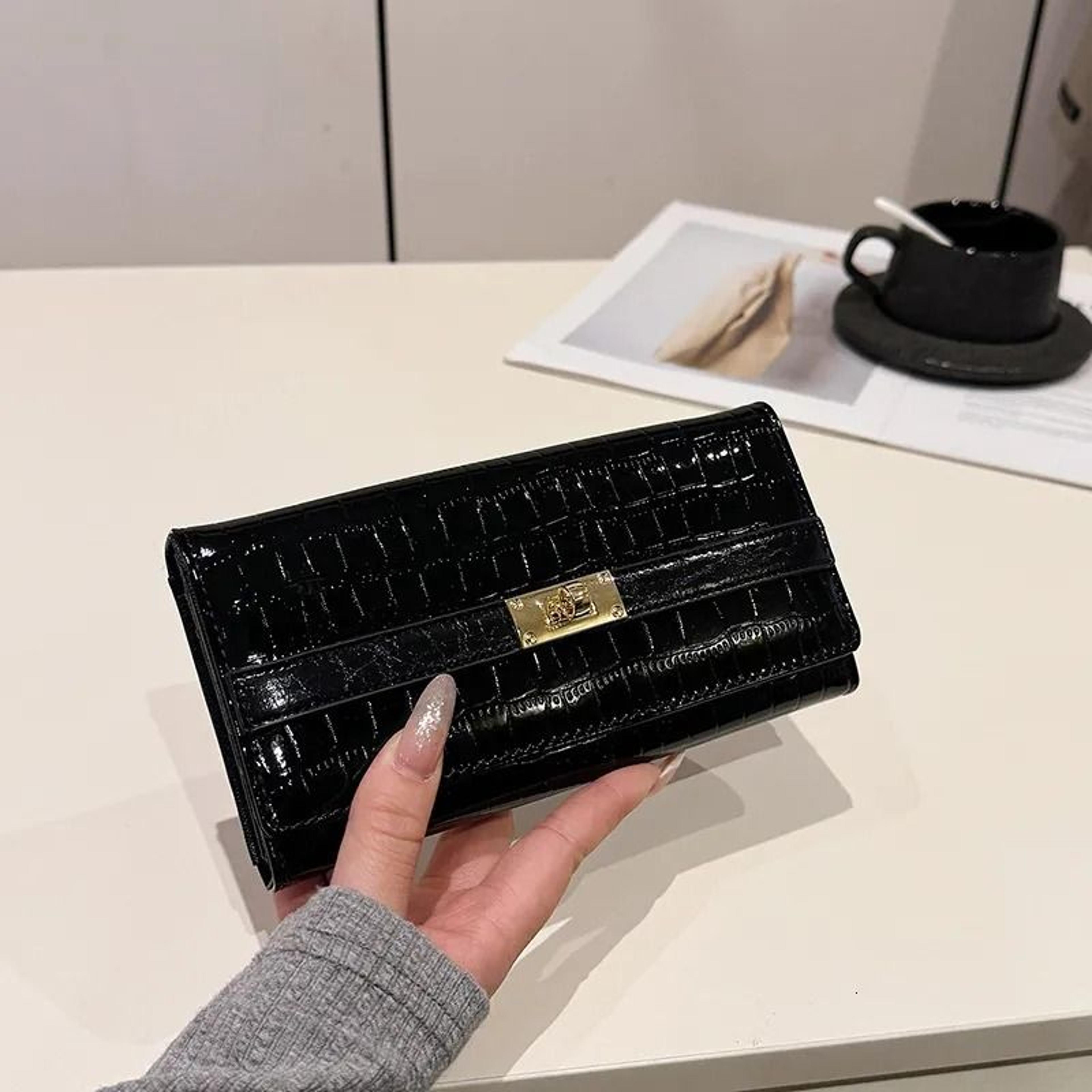 glossy crocodile wallet for women large capacity long clutch with card slots
