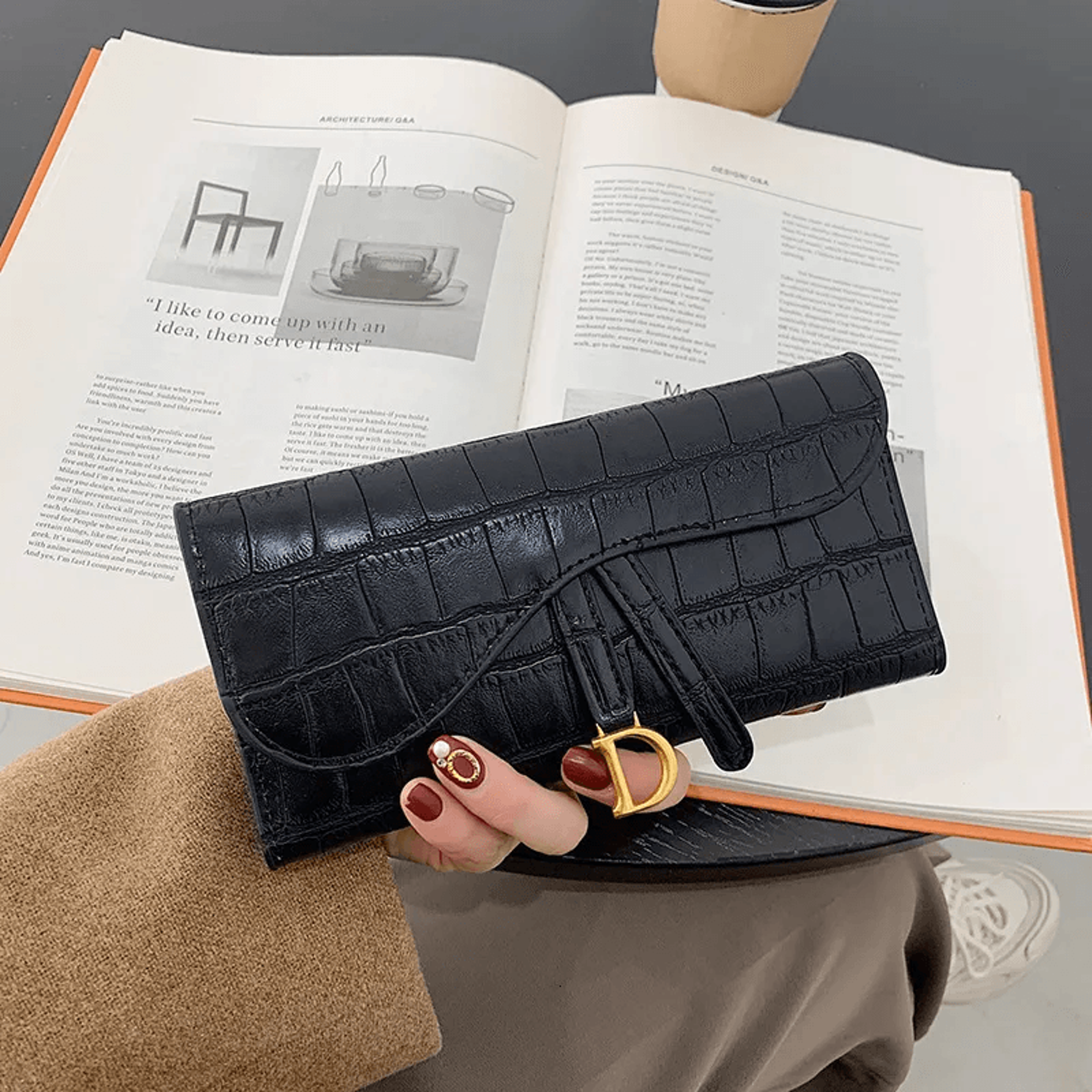 stone pattern folding card holder wallet for women with buckle