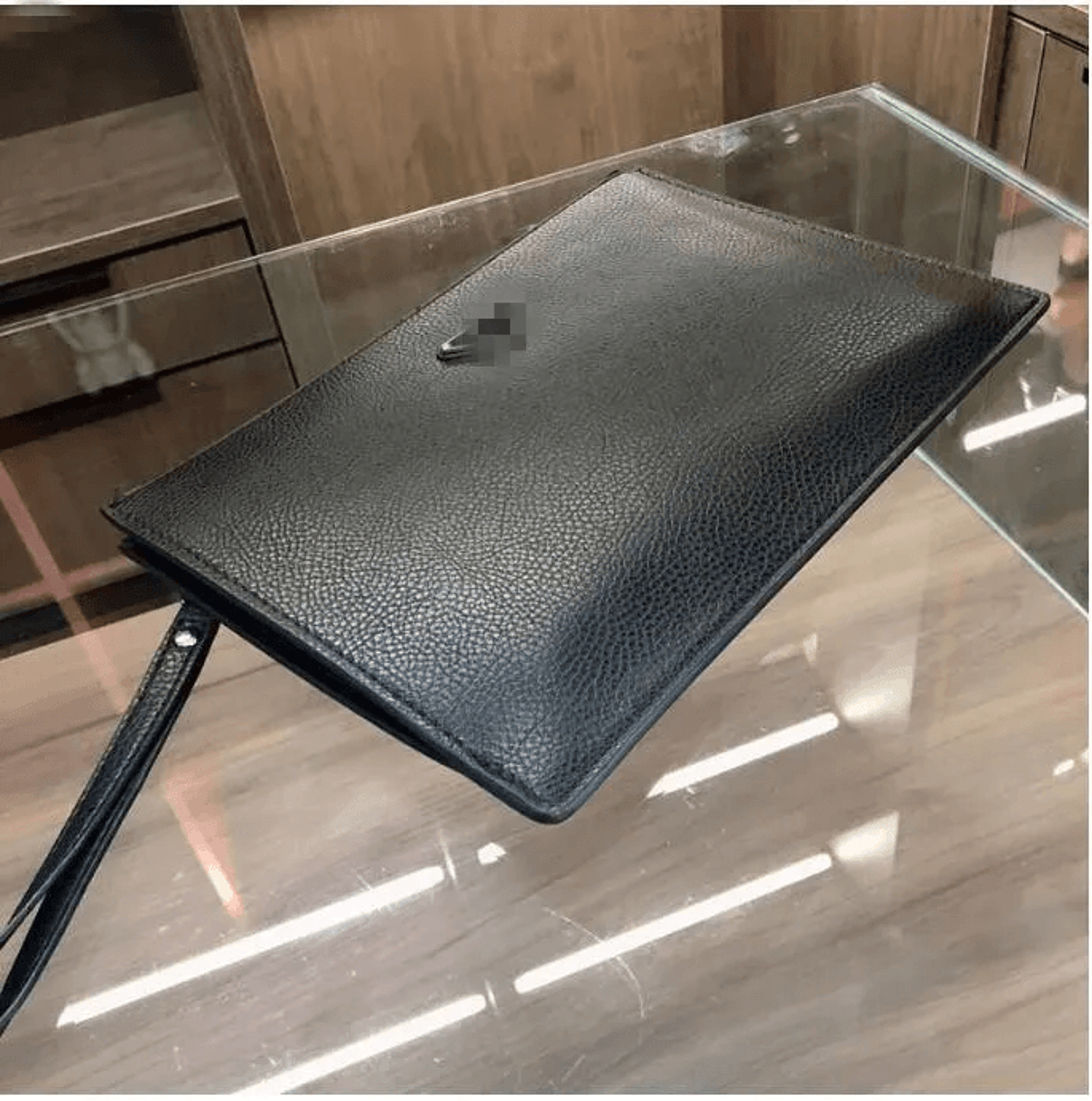 men triple black leather tri fold wallet clutch card holder