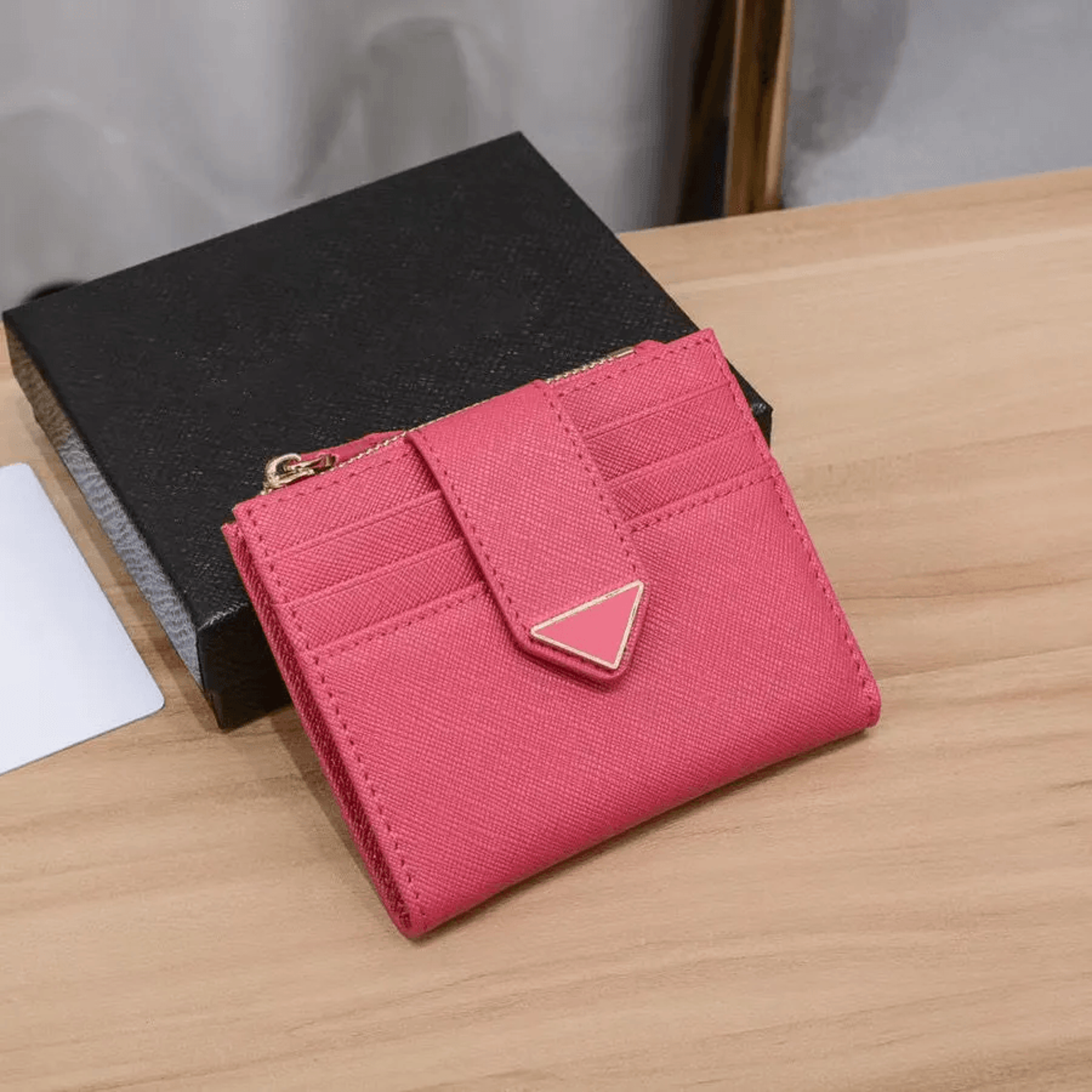 saffiano triangle wallet for women coin purse card holder with key holder