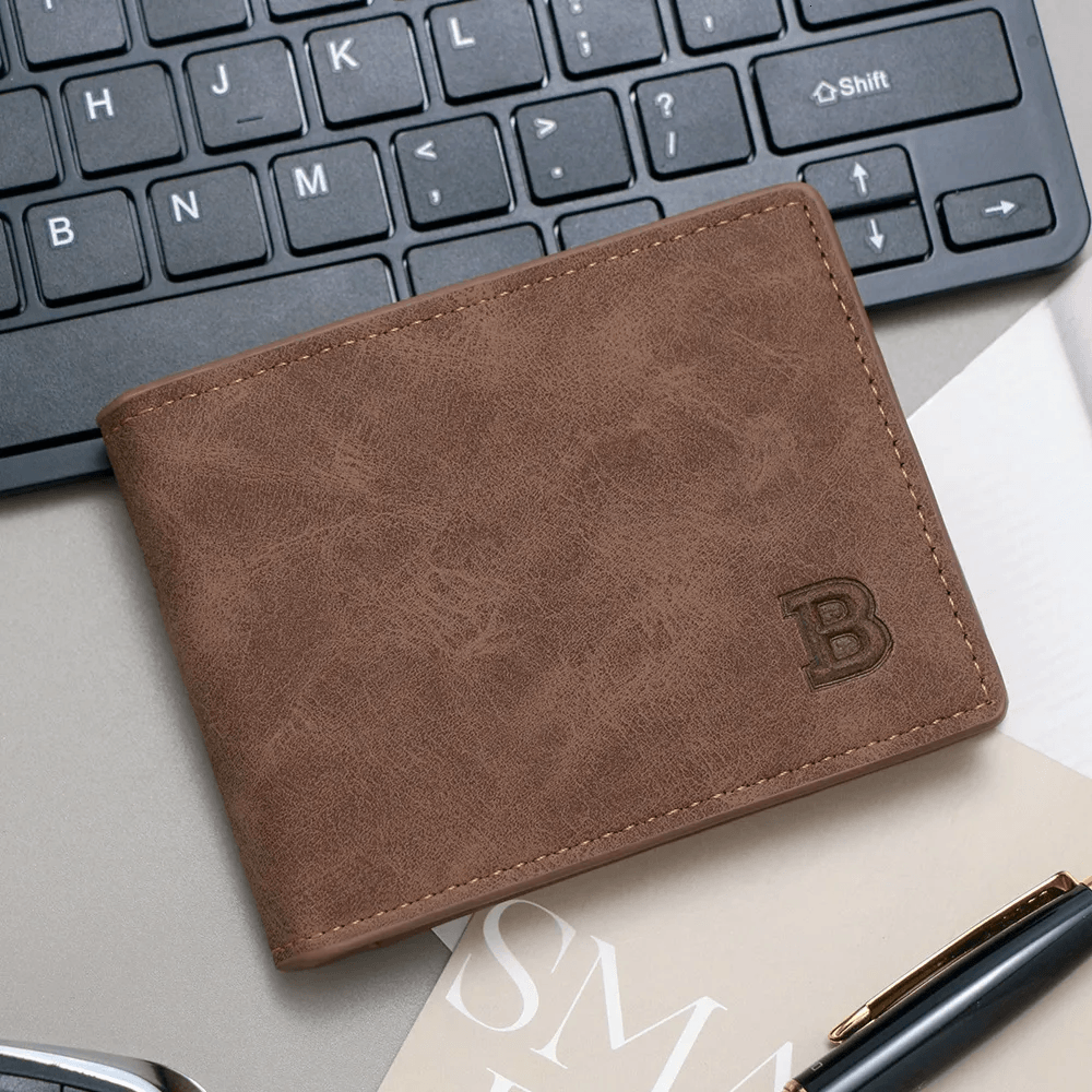 retro matte men bifold wallet compact card holder with coin pocket