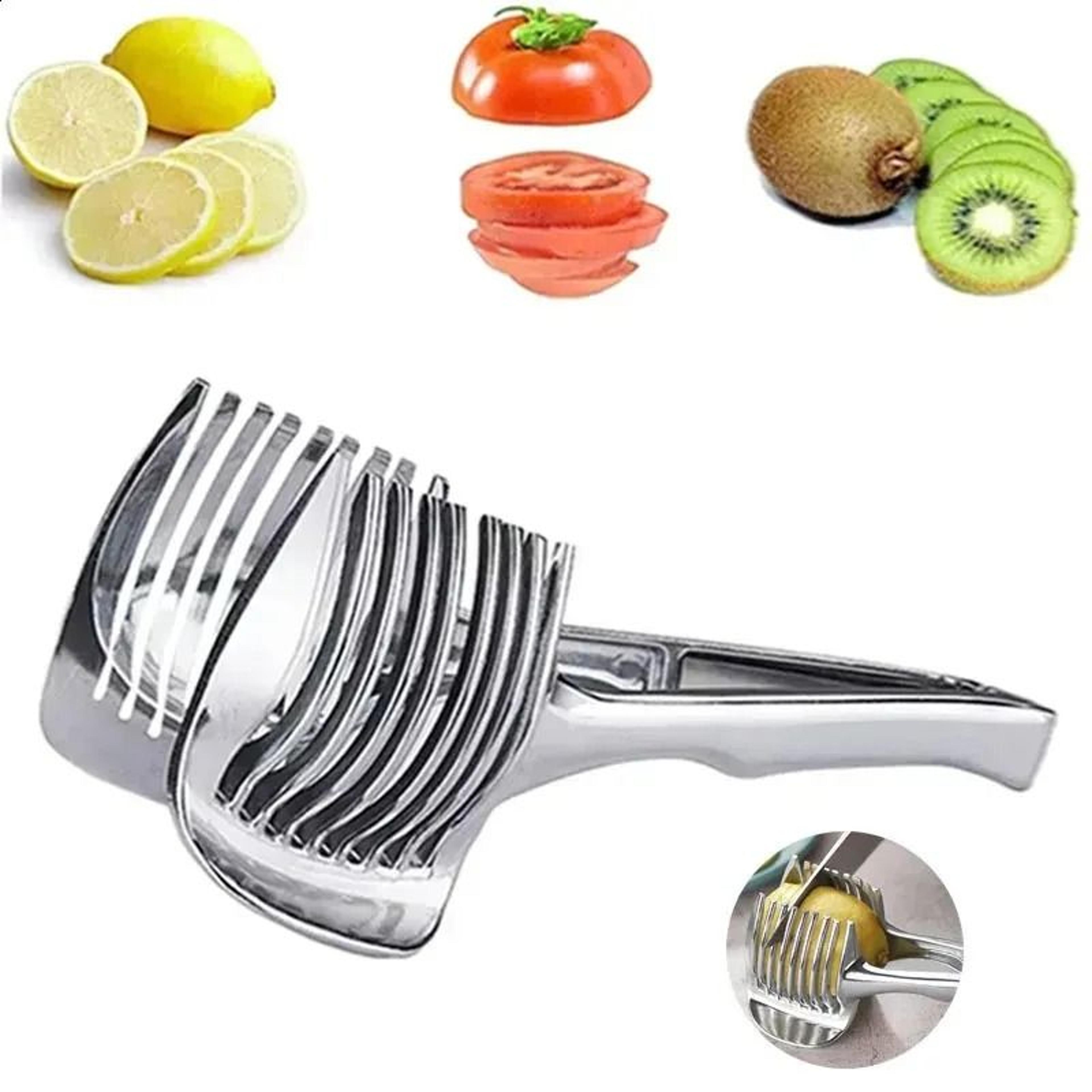 stainless steel fruit slicer handheld tomato lemon orange cutter with kitchen clip