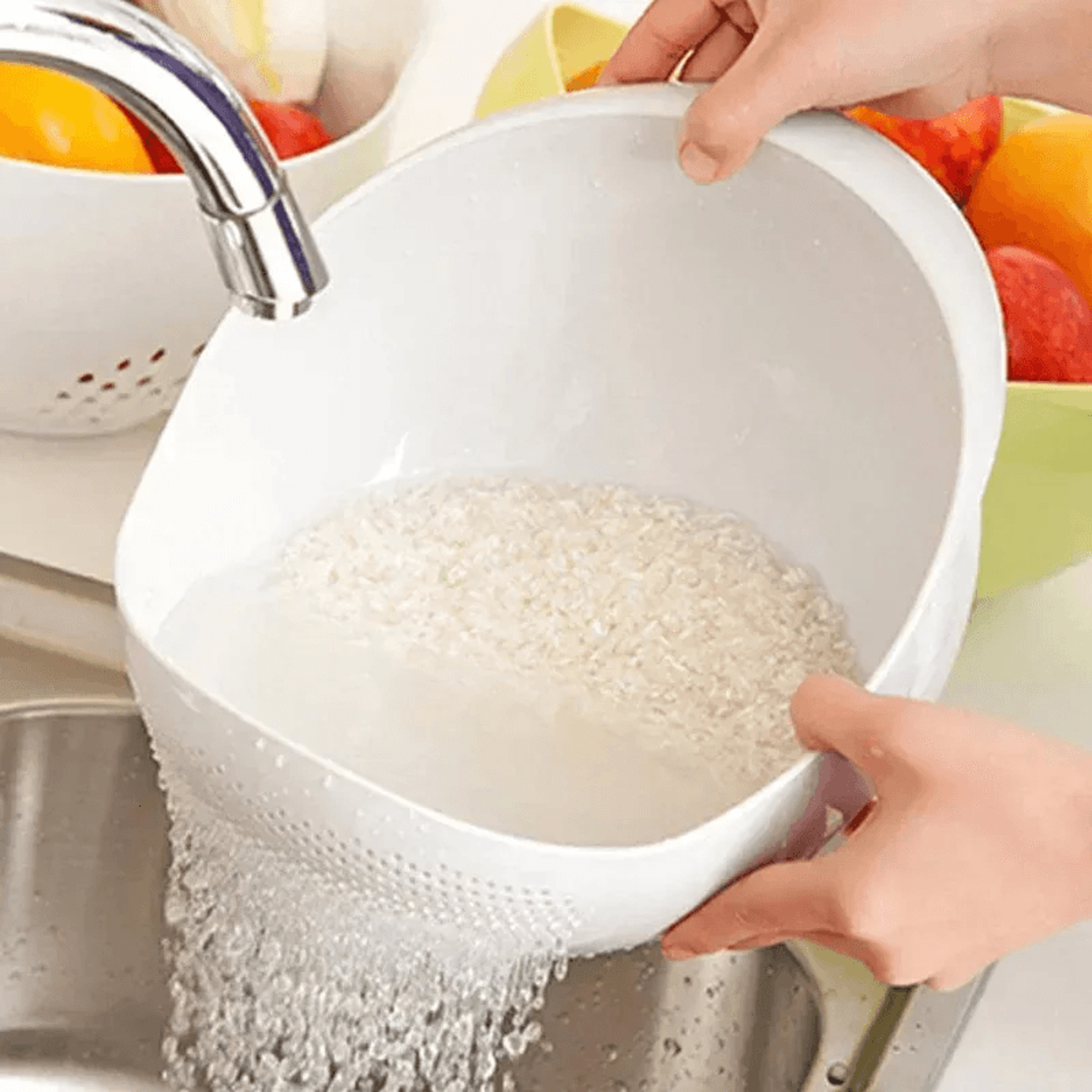 multipurpose plastic drain basket with handle for rice fruit and kitchen washing