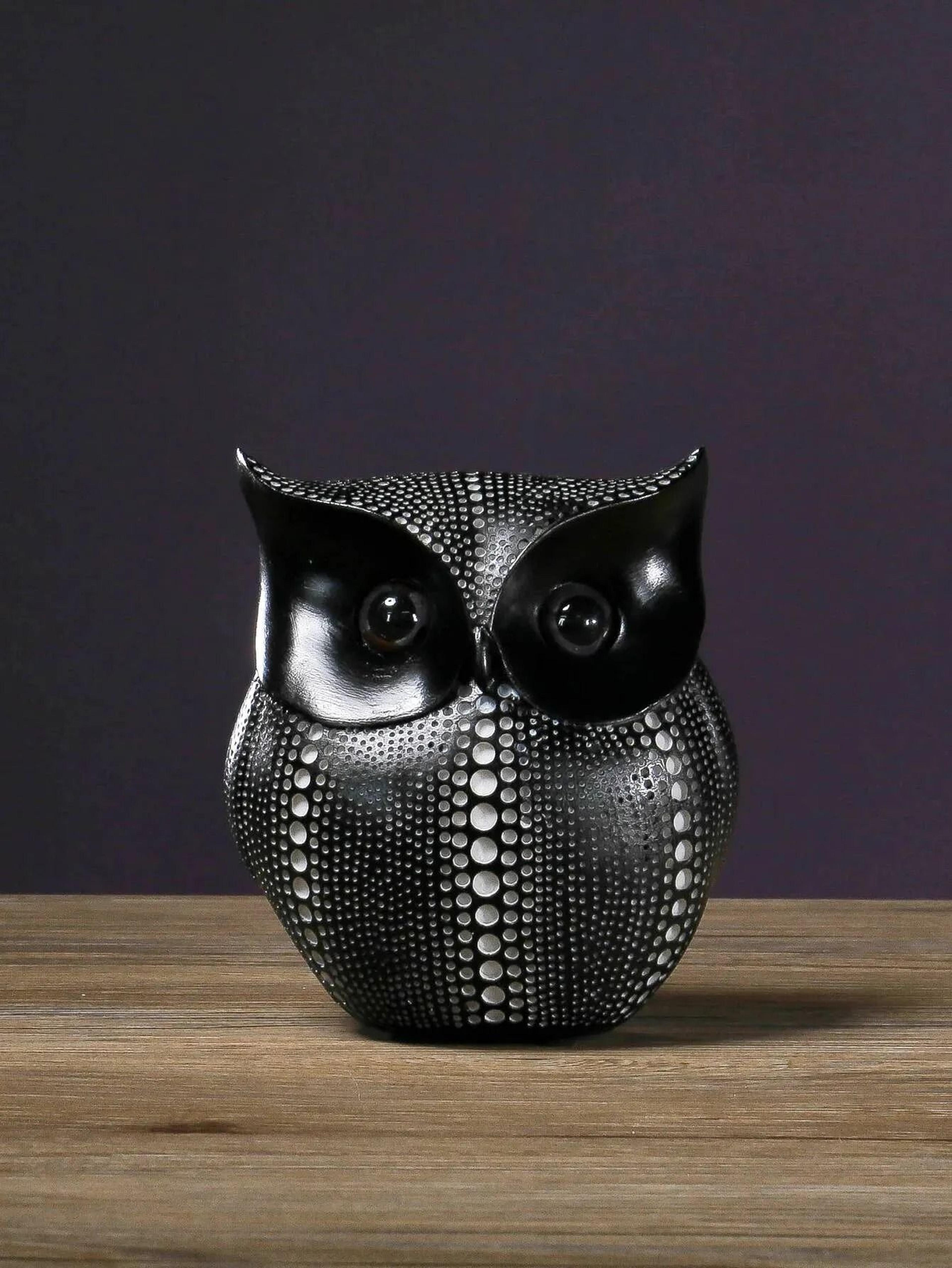 black and white owl resin statue animal sculpture decor shelf accent