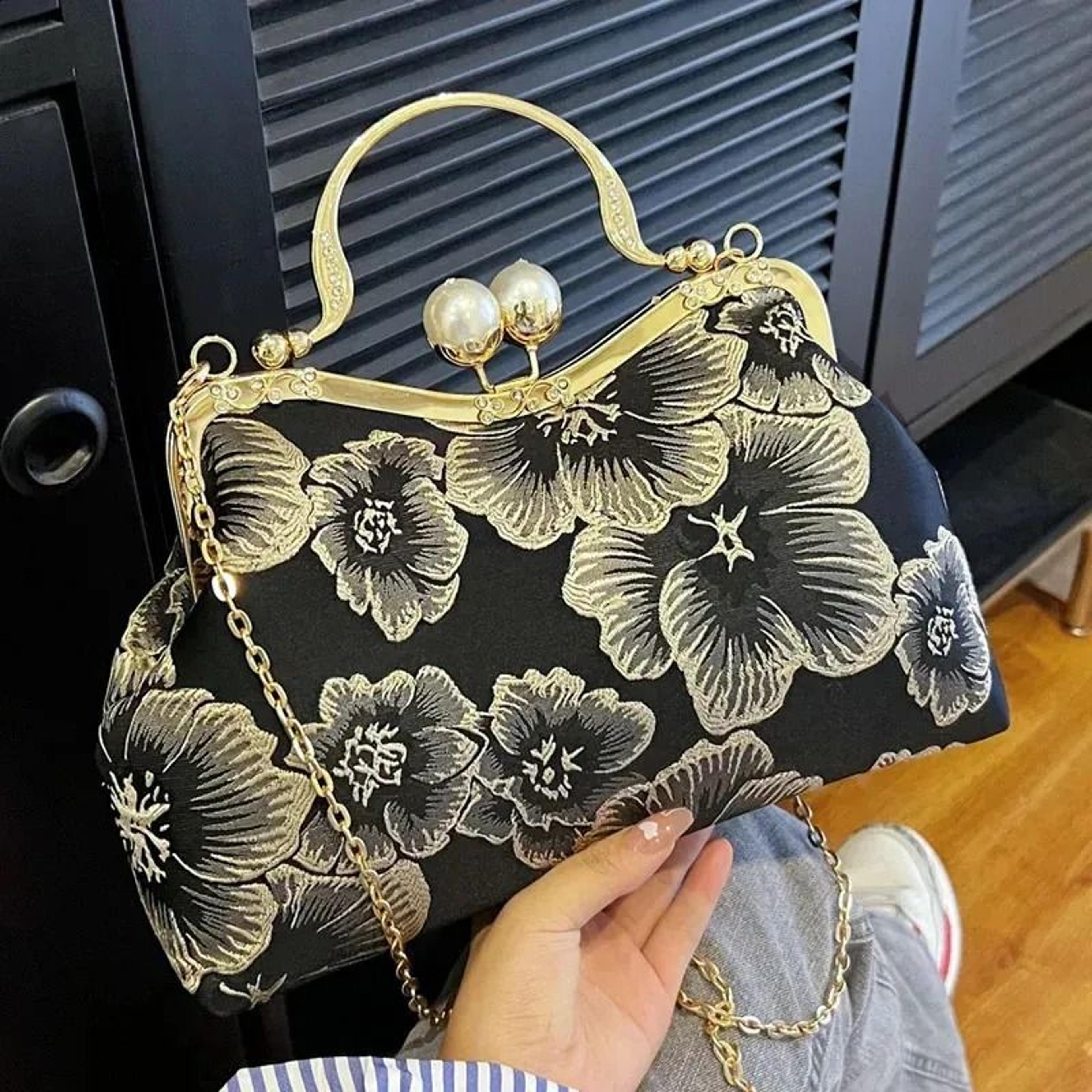 vintage embroidered floral clutch crossbody bag for wedding and party