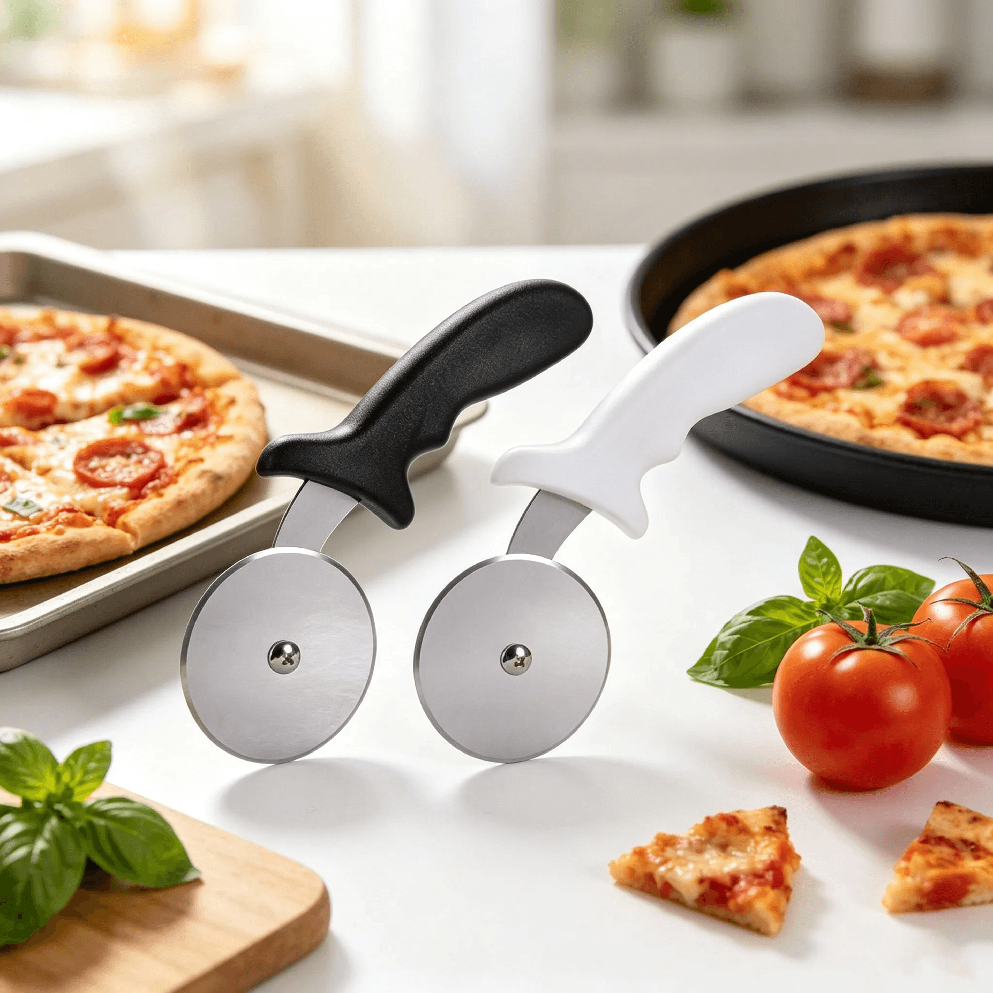 stainless steel pizza slicing knife ergonomic handle for clean even cuts