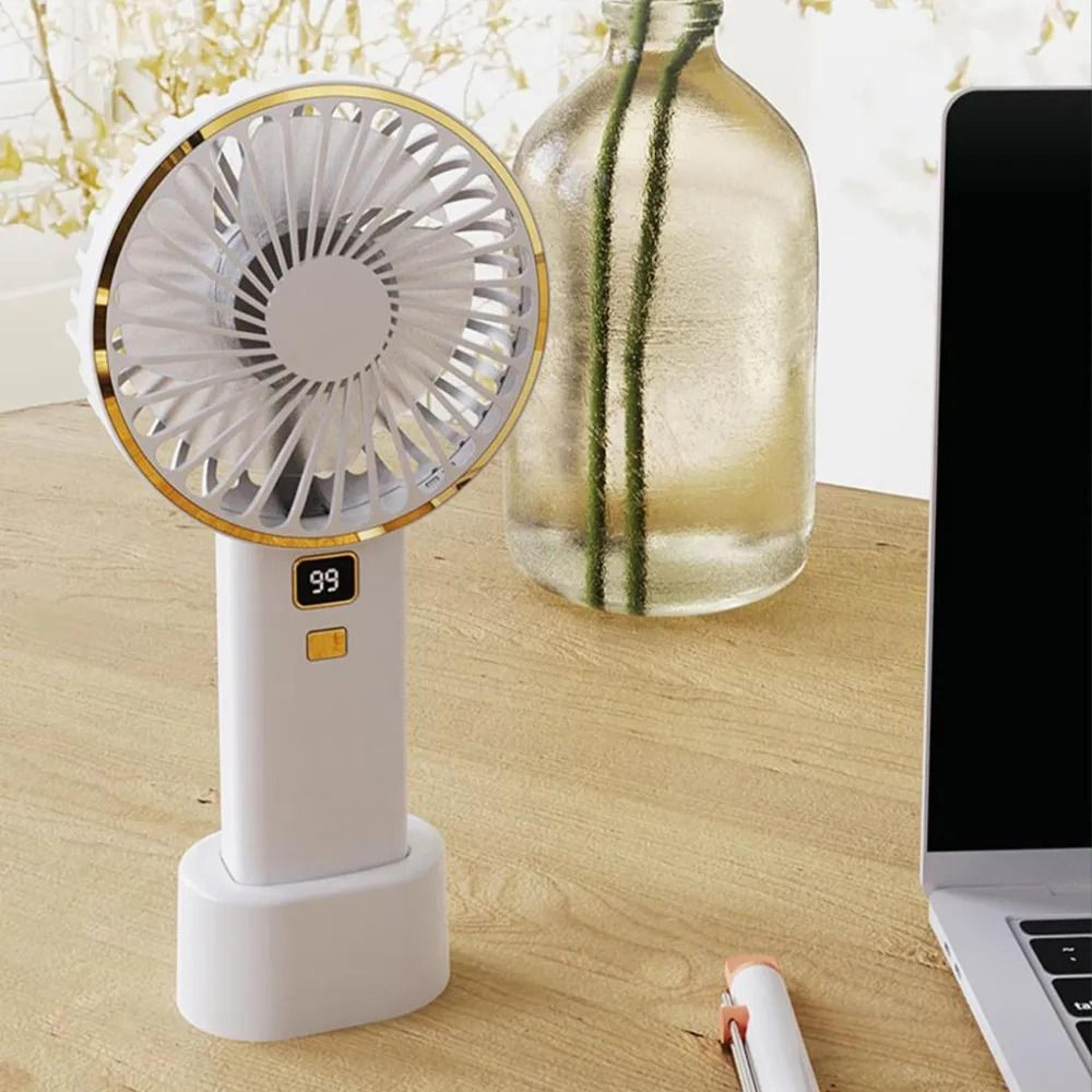 usb rechargeable portable handheld fan with digital display for travel and personal cooling