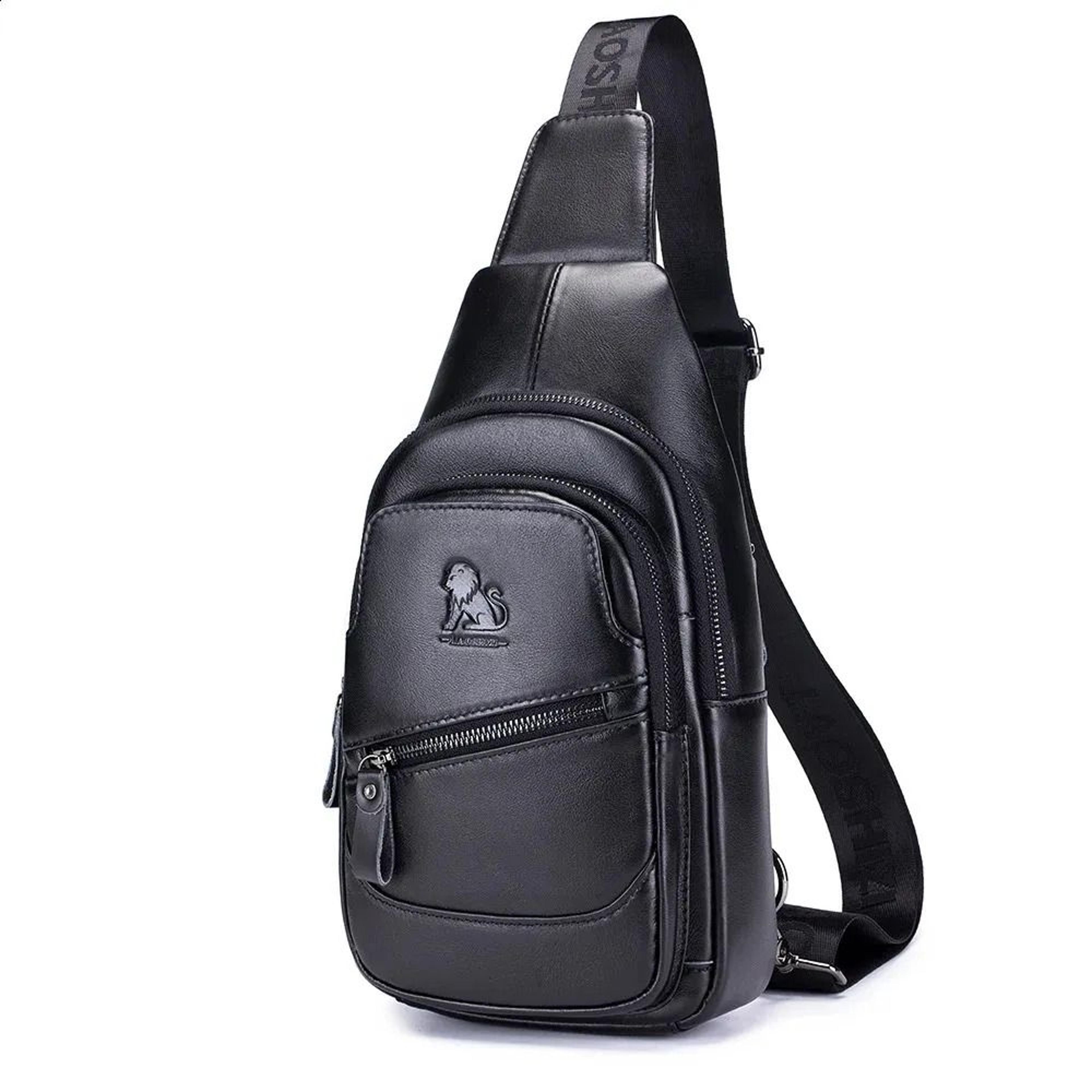 genuine leather chest bag usb crossbody sling bag