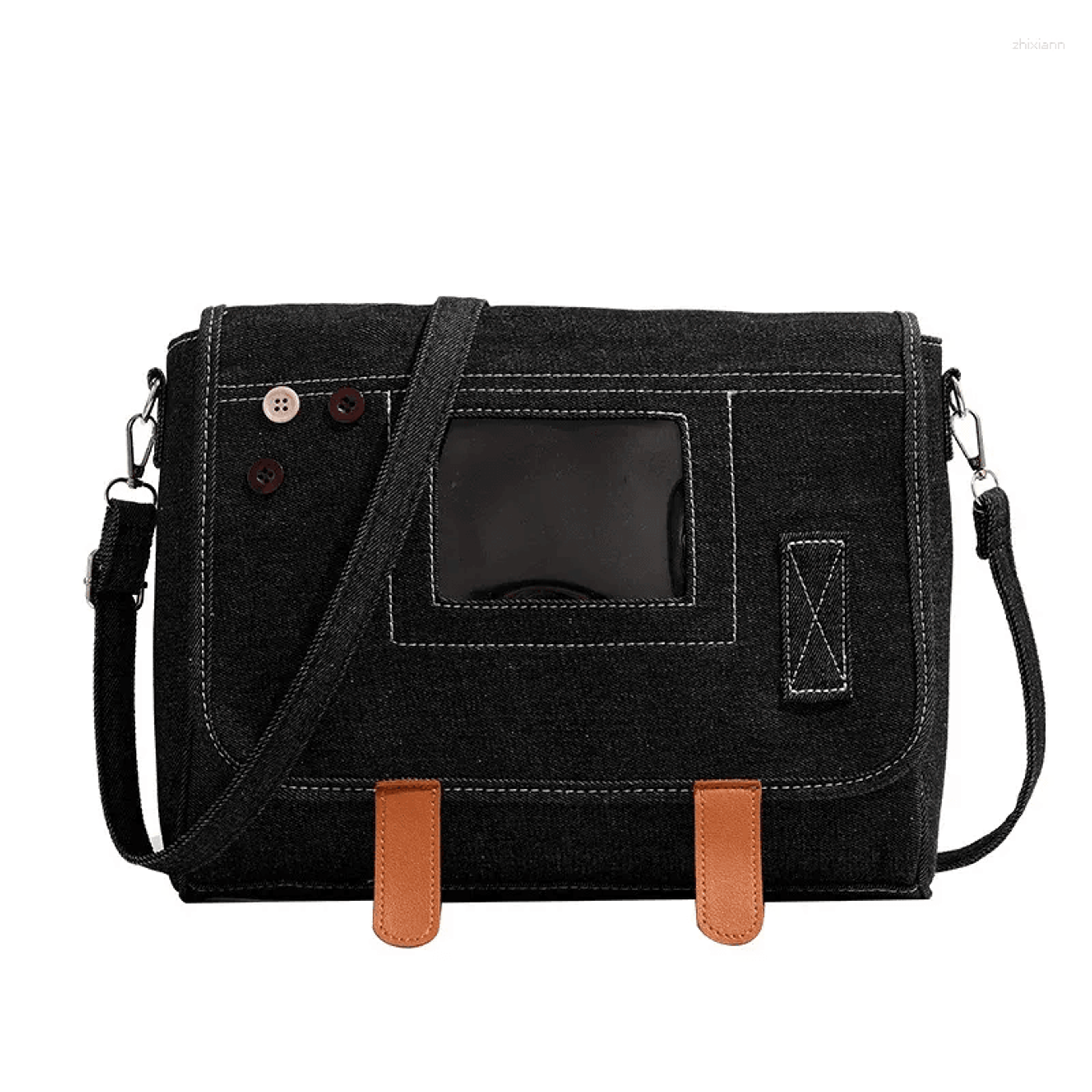street style womens denim crossbody waist bag with transparent window