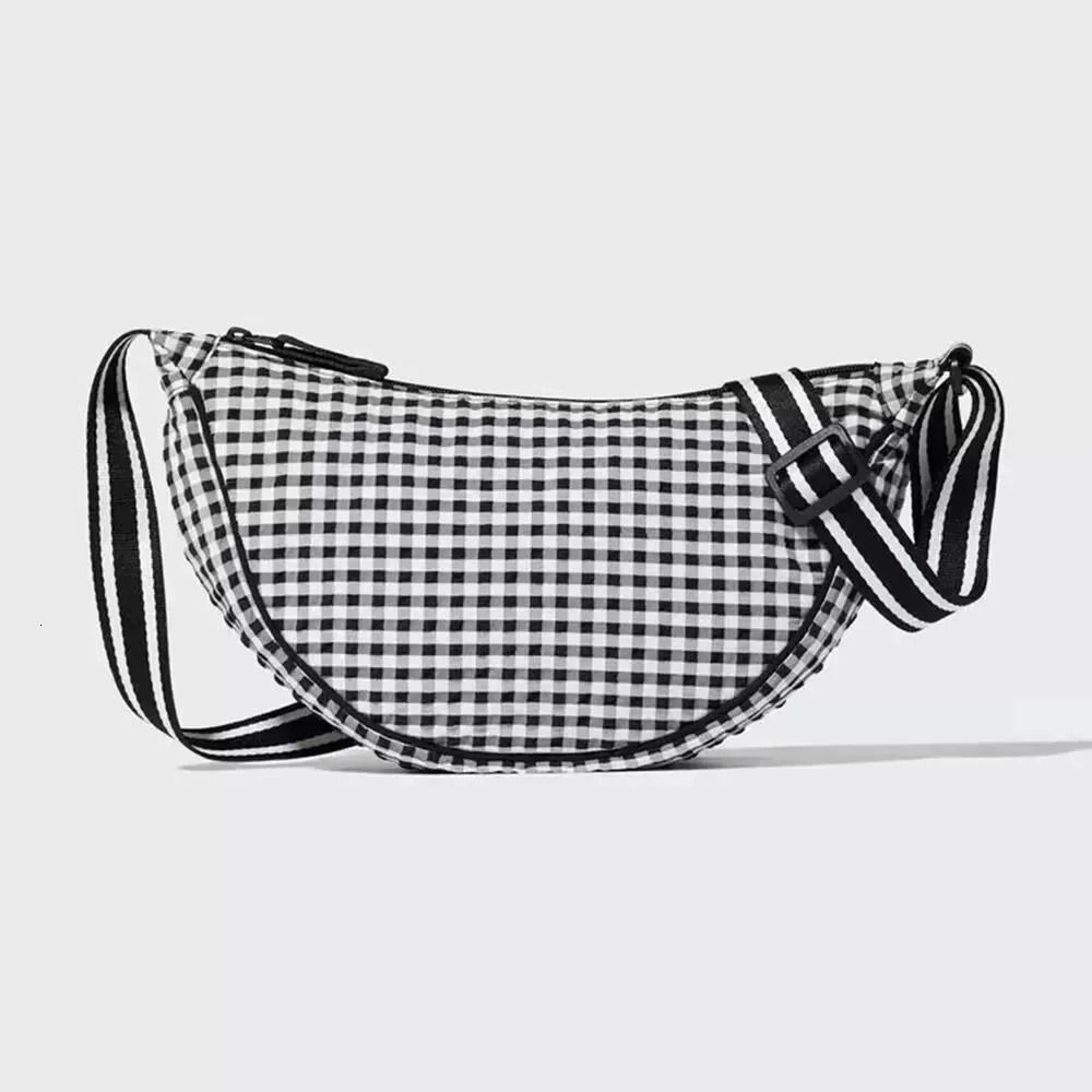 plaid nylon crossbody bag for women lightweight travel shoulder handbag
