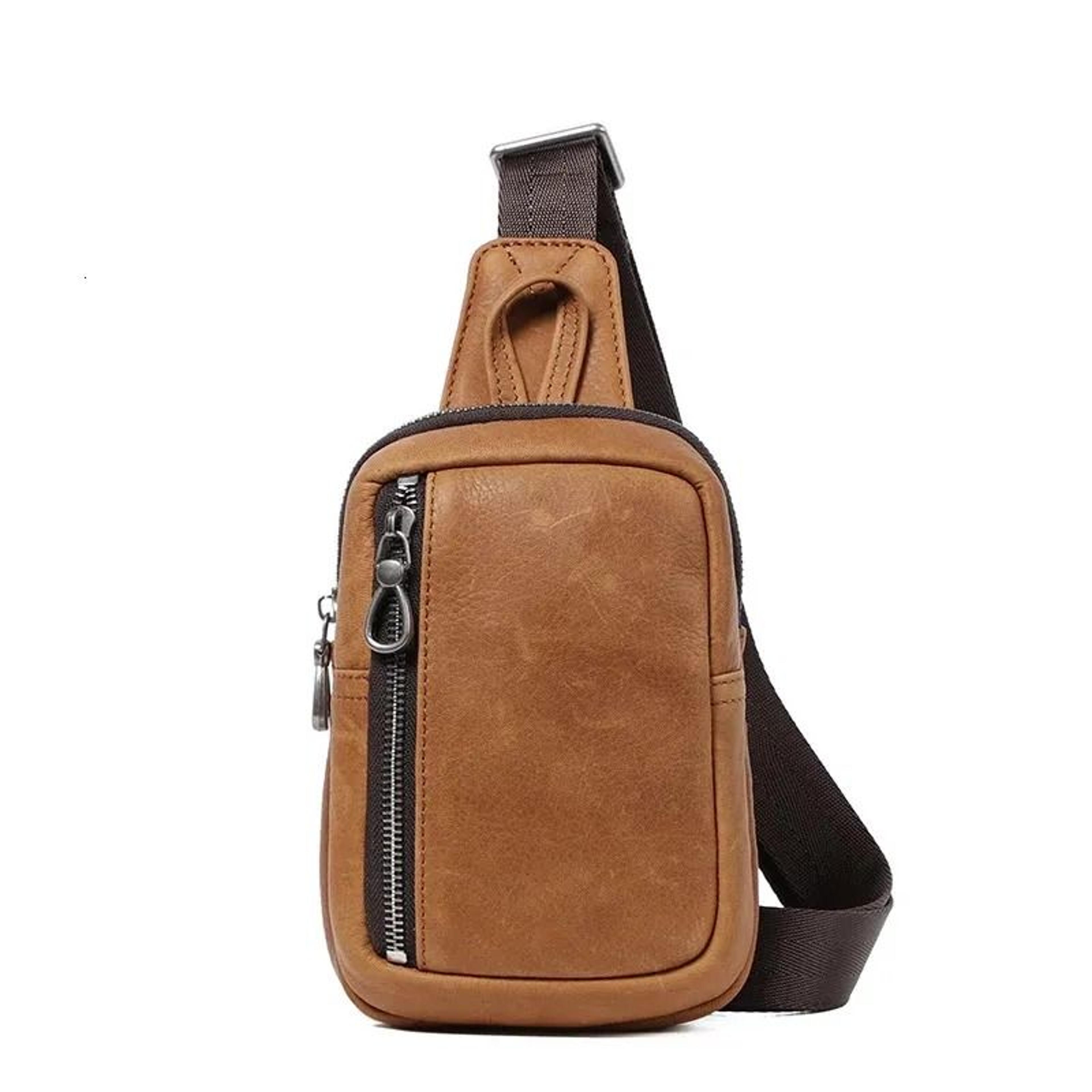 mini genuine leather crossbody bag for men compact travel sling shoulder bag