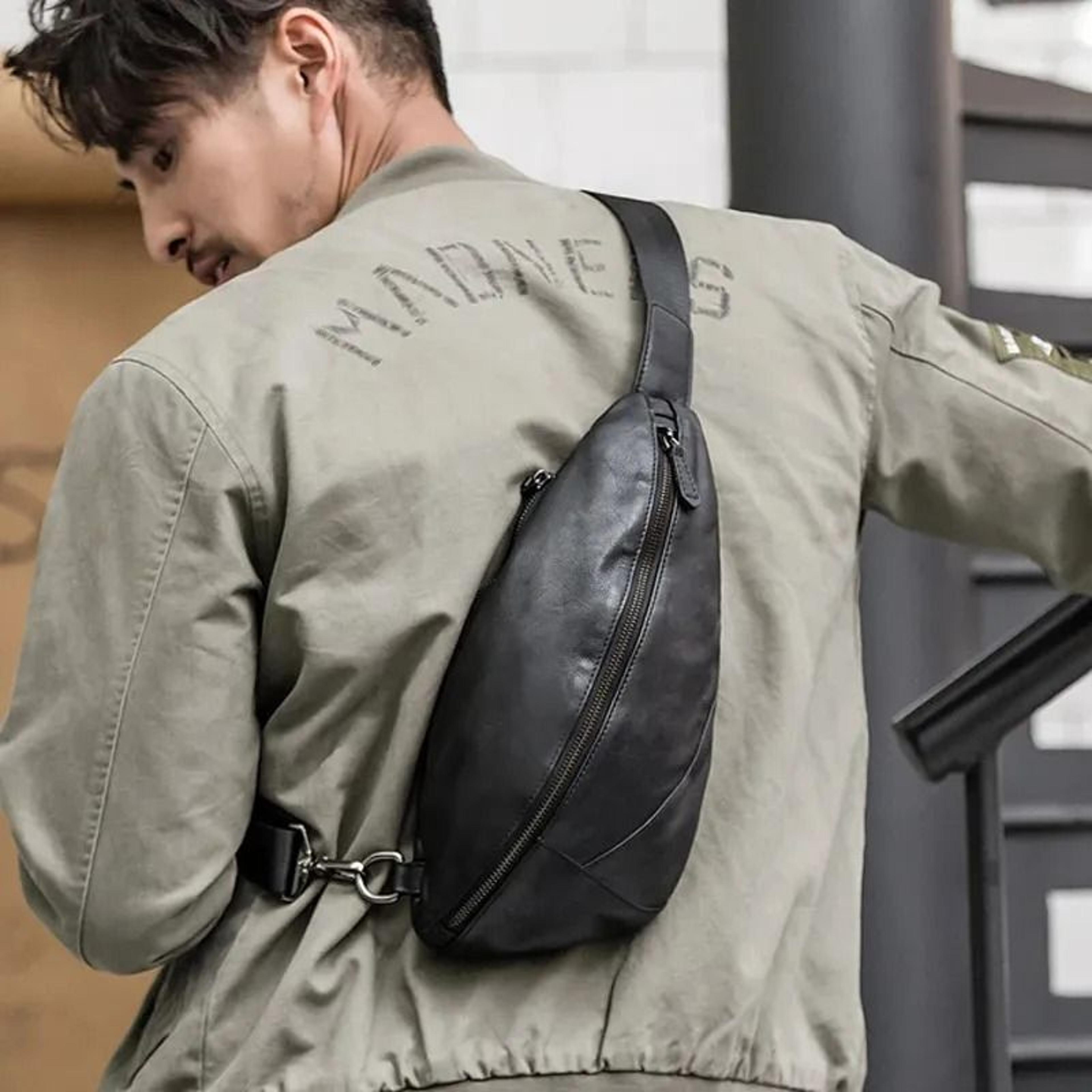 genuine leather mens sling bag black crossbody chest pack