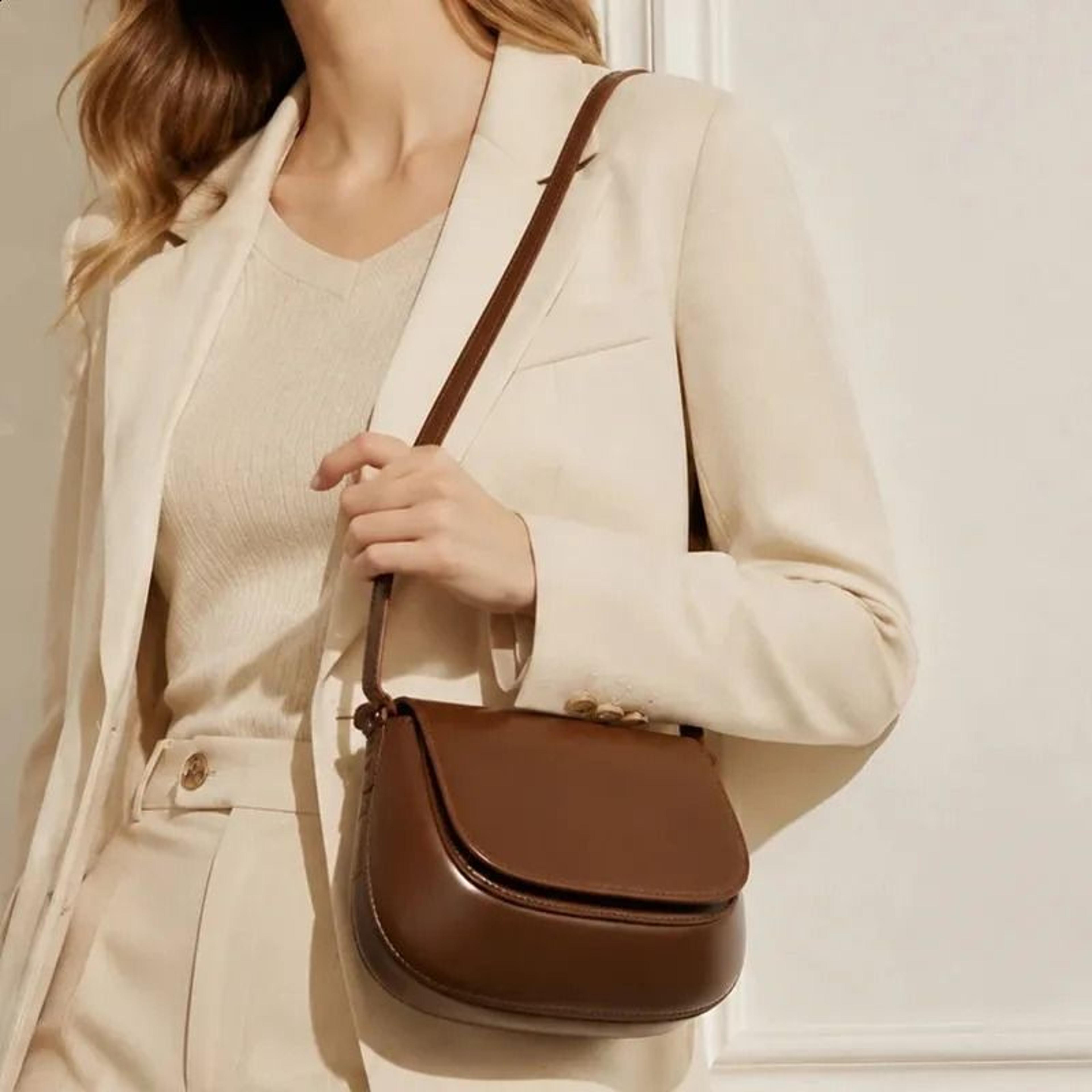 women genuine leather saddle crossbody bag retro minimalist flap shoulder purse