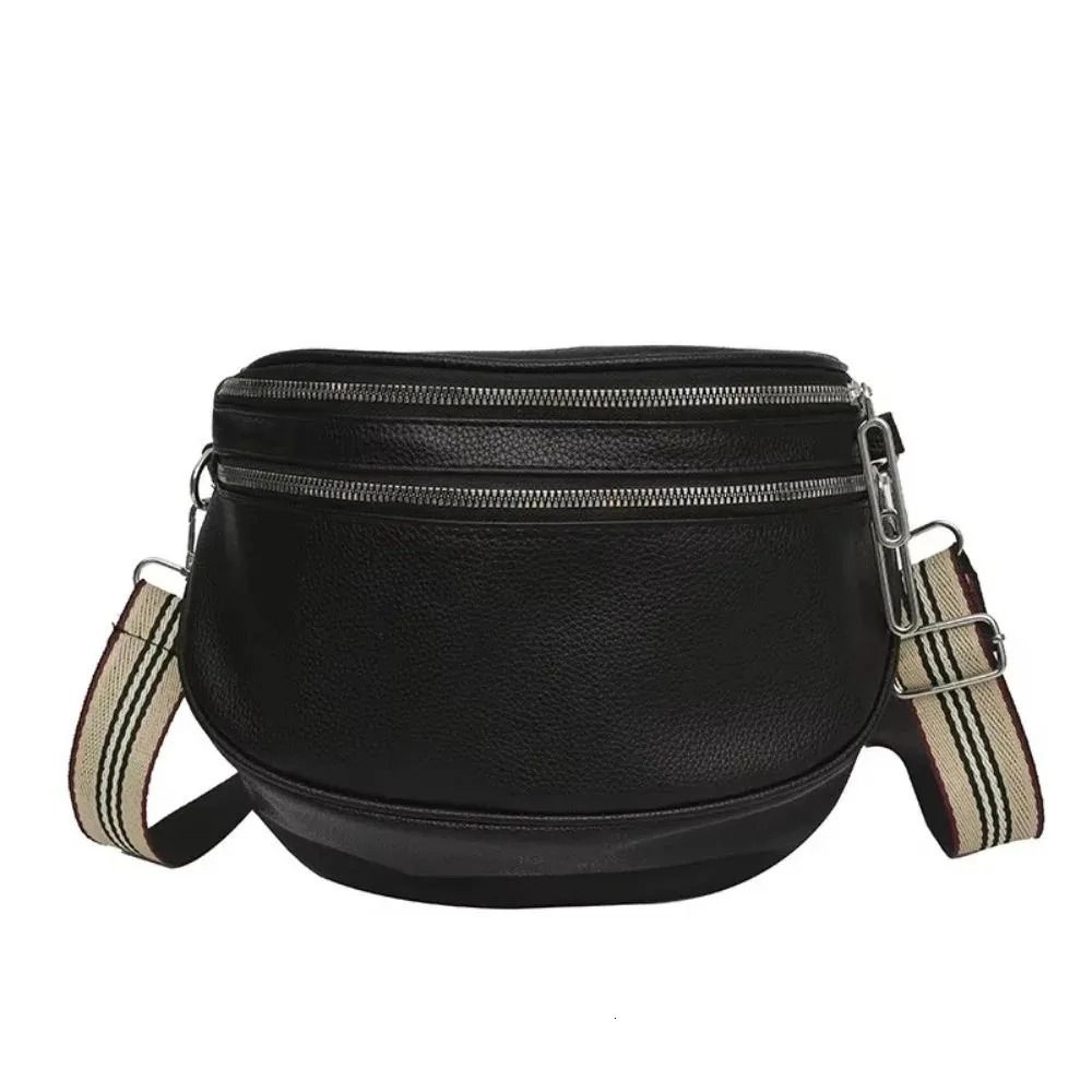 women pu leather wide strap crossbody bag double zipper waist shoulder purse